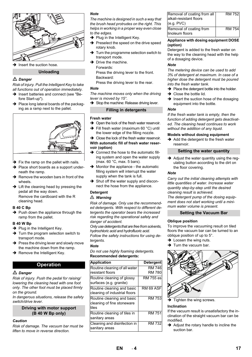 Operation | Karcher B 60 W User Manual | Page 17 / 308