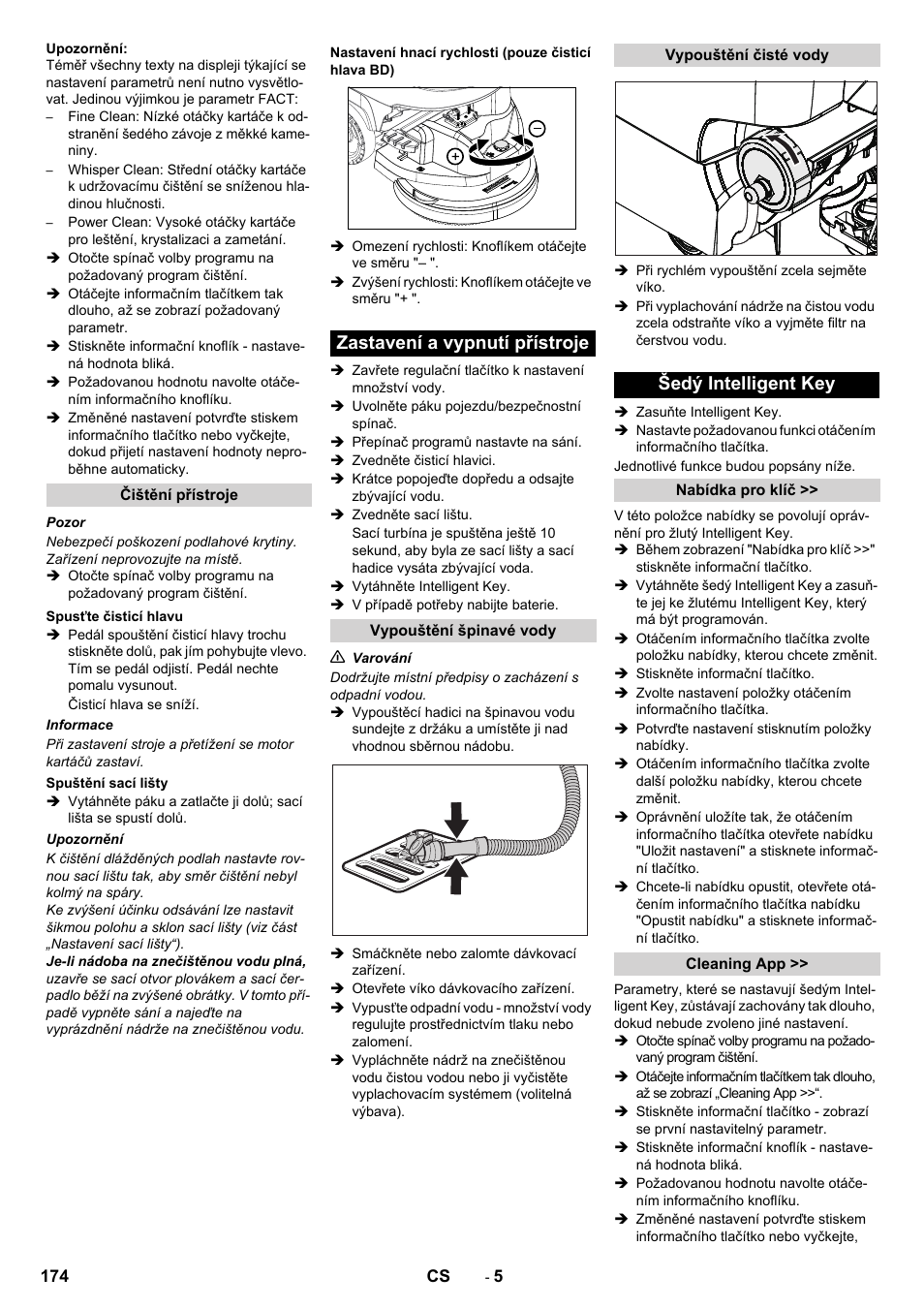 Zastavení a vypnutí přístroje, Šedý intelligent key | Karcher B 60 W User Manual | Page 174 / 308