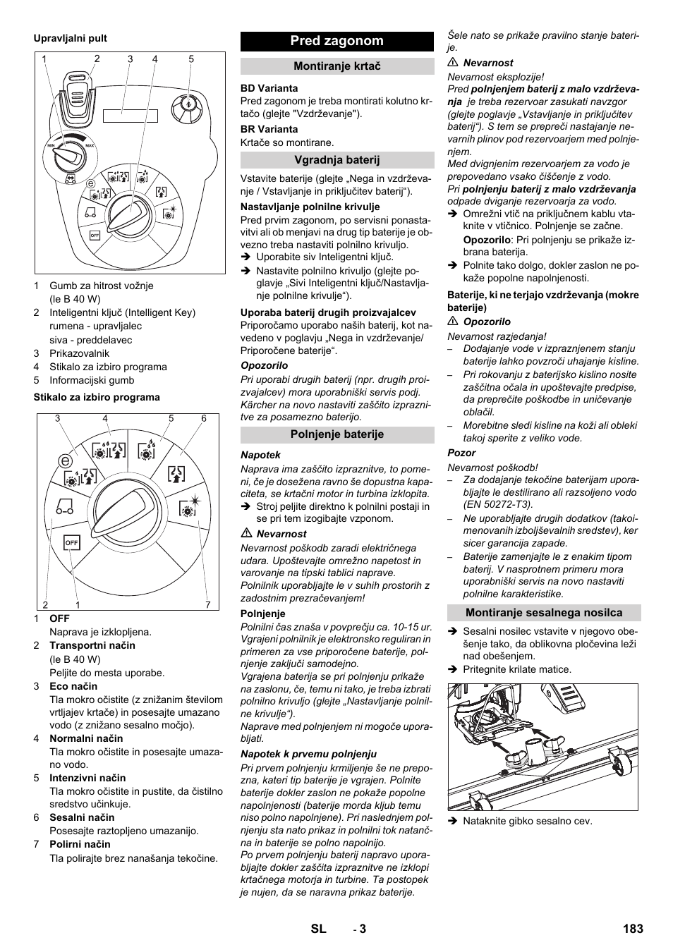 Pred zagonom | Karcher B 60 W User Manual | Page 183 / 308