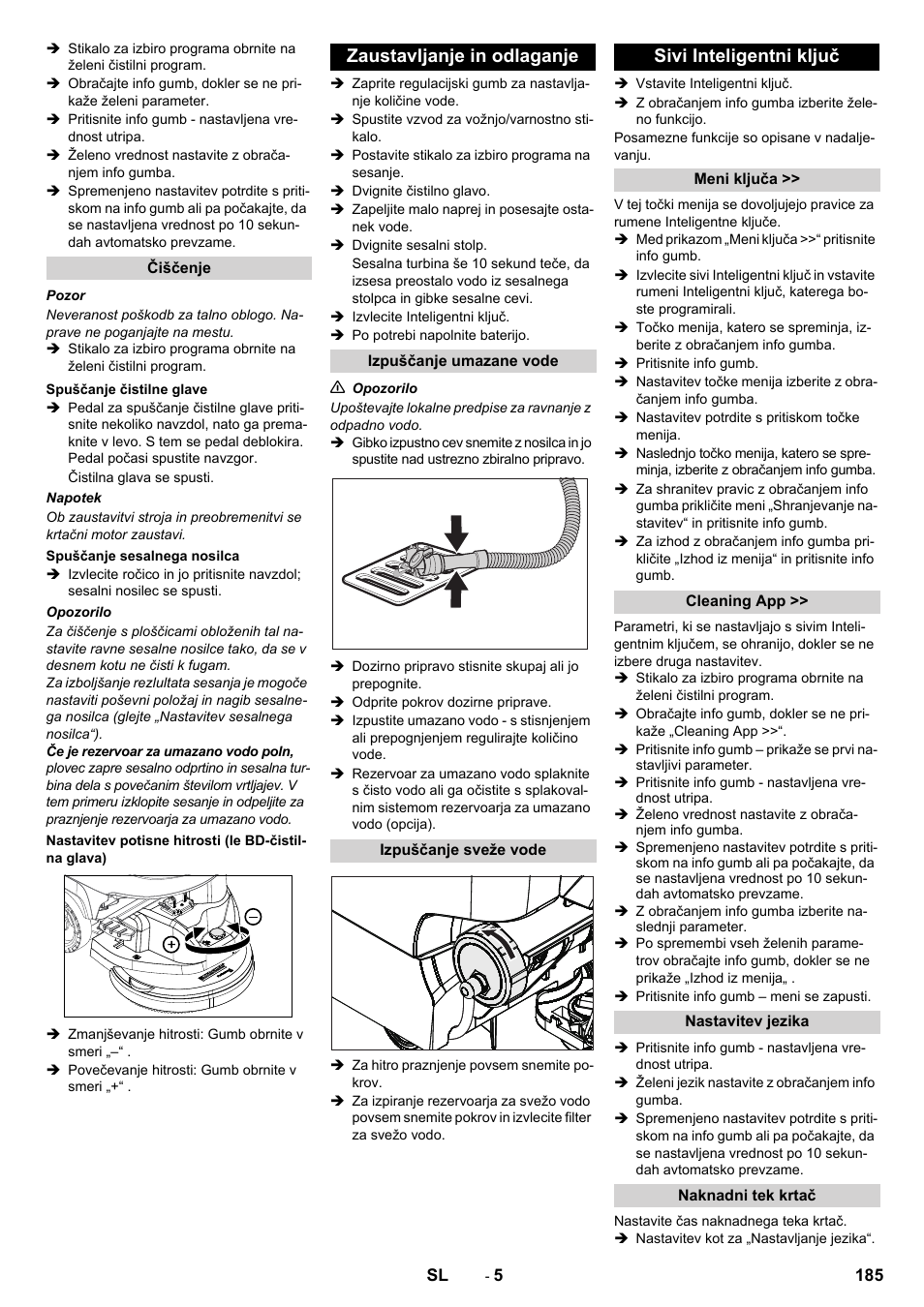 Zaustavljanje in odlaganje, Sivi inteligentni ključ | Karcher B 60 W User Manual | Page 185 / 308
