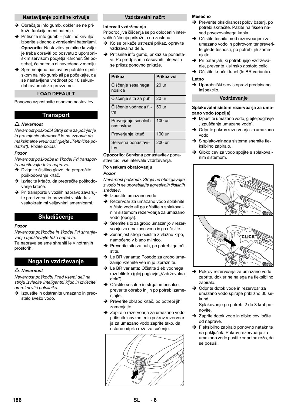 Transport skladiščenje nega in vzdrževanje | Karcher B 60 W User Manual | Page 186 / 308