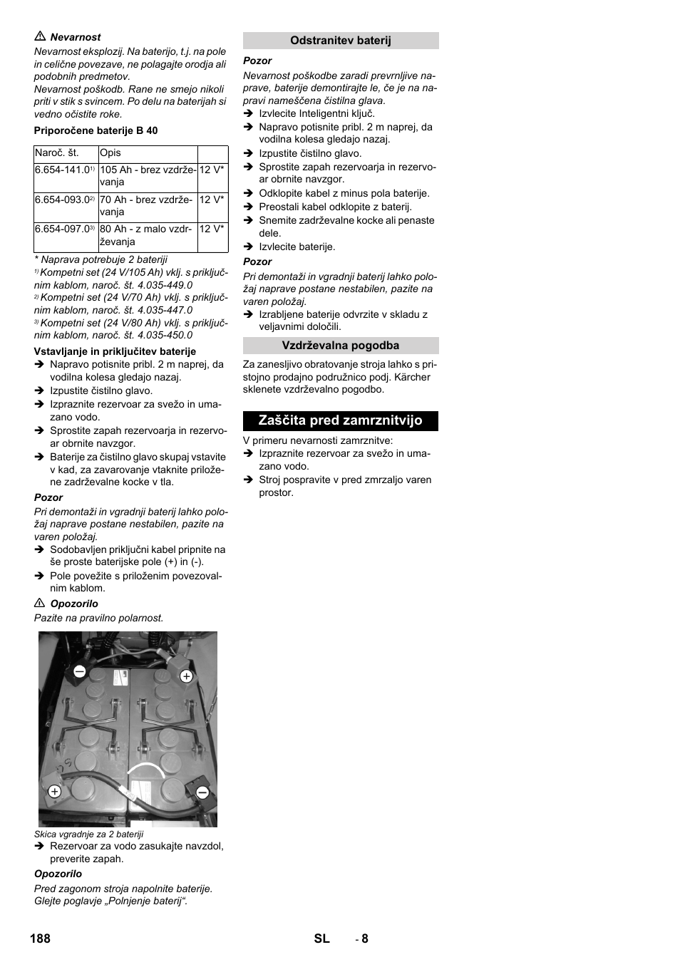 Zaščita pred zamrznitvijo | Karcher B 60 W User Manual | Page 188 / 308