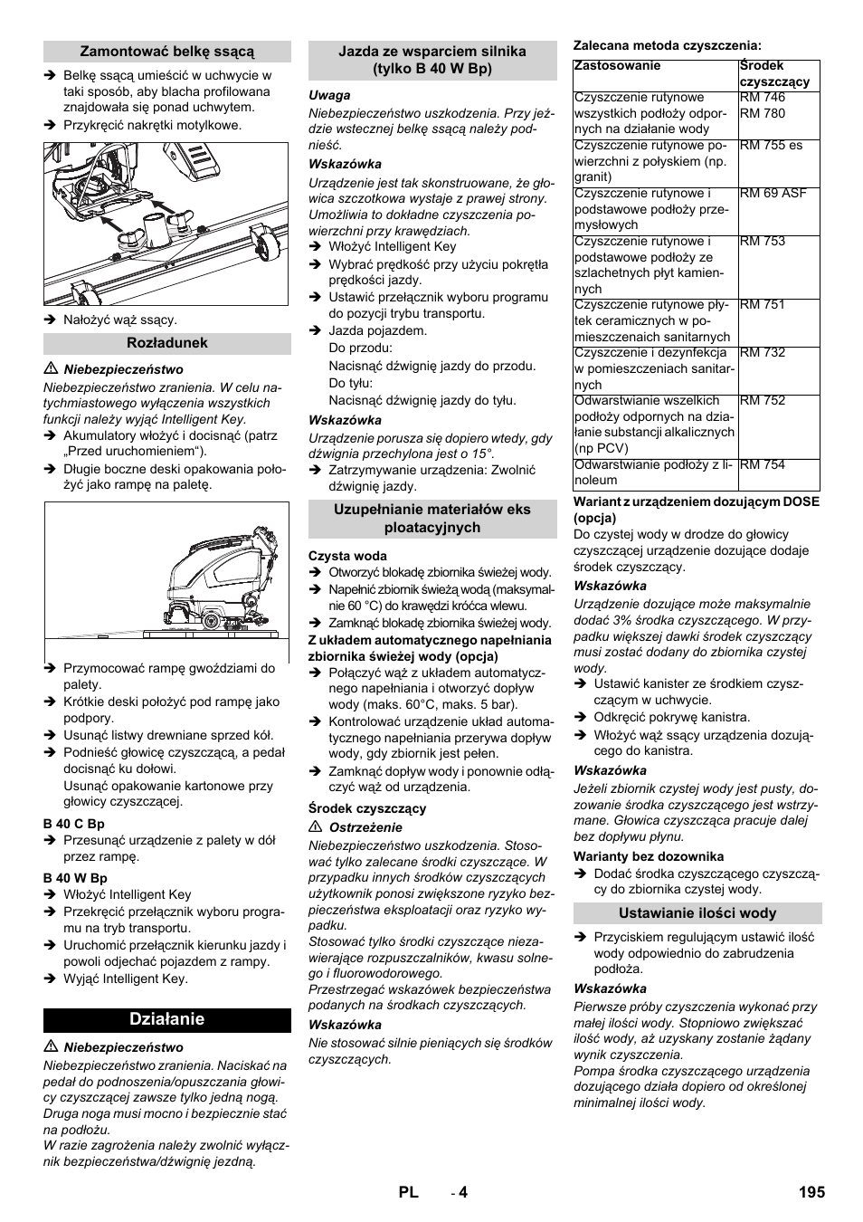 Działanie | Karcher B 60 W User Manual | Page 195 / 308