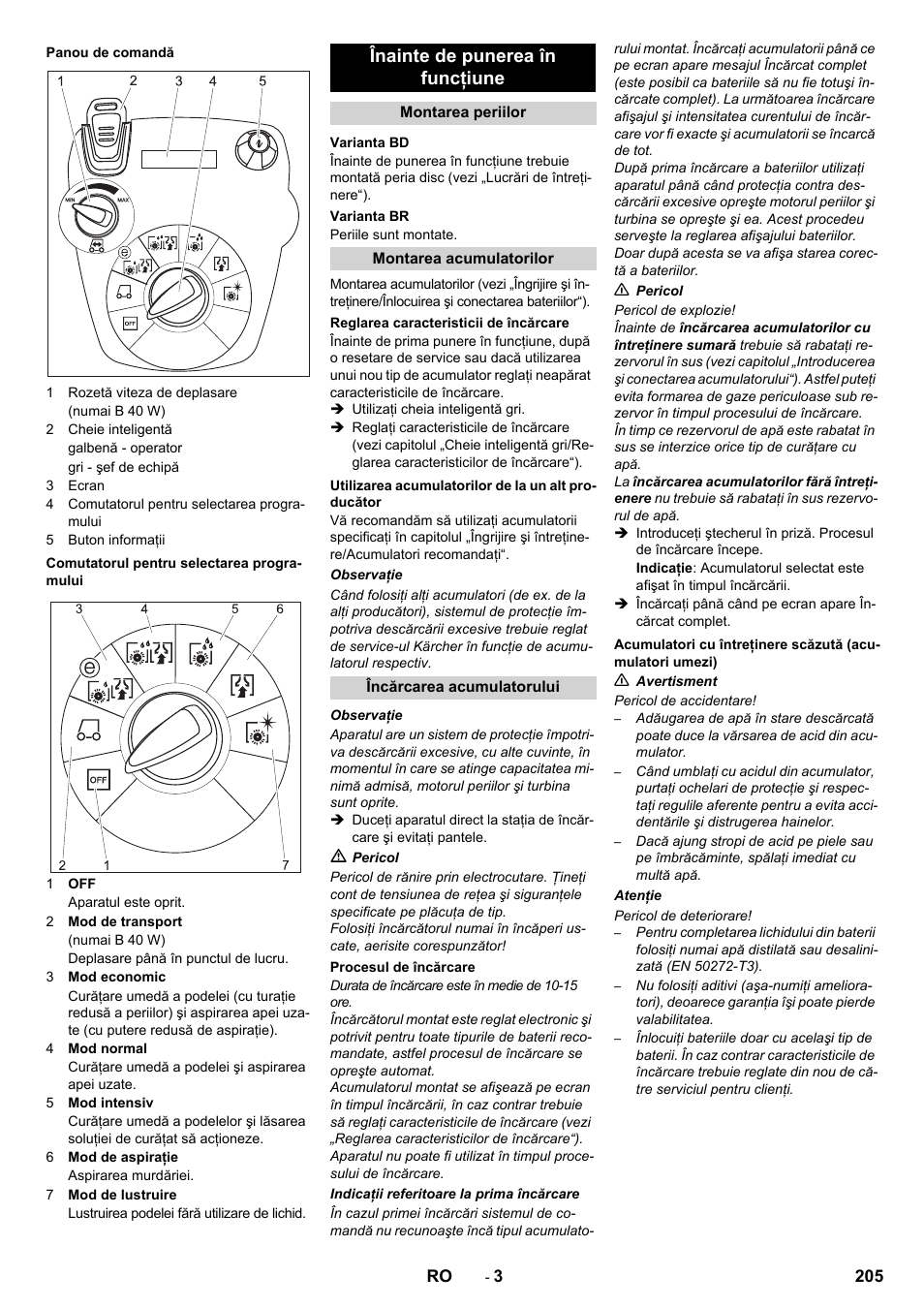 Înainte de punerea în funcţiune | Karcher B 60 W User Manual | Page 205 / 308