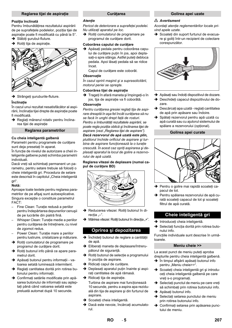 Oprirea şi depozitarea, Cheie inteligentă gri | Karcher B 60 W User Manual | Page 207 / 308