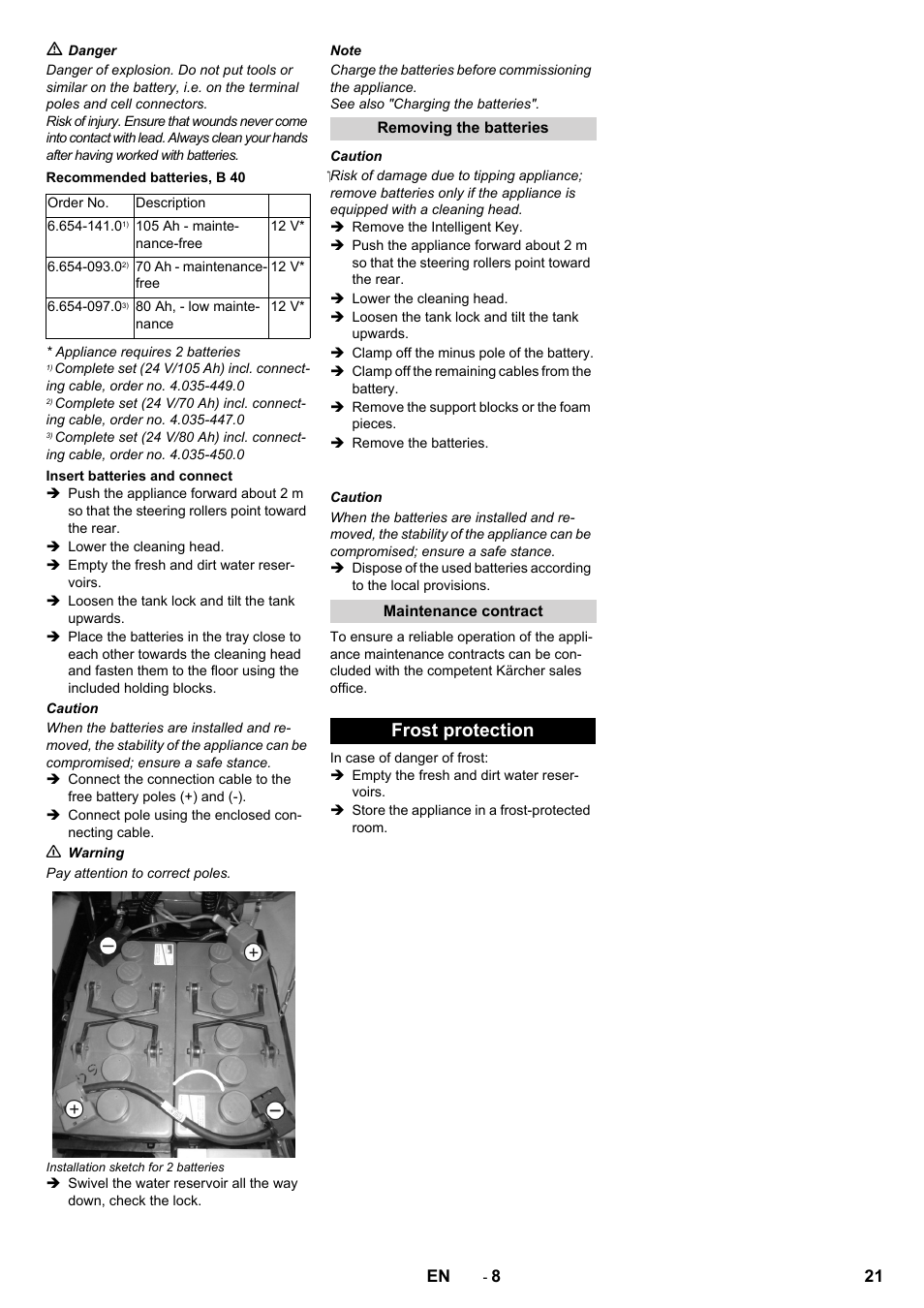 Frost protection | Karcher B 60 W User Manual | Page 21 / 308