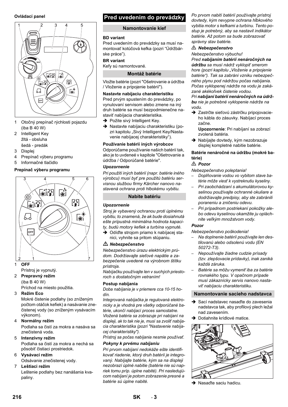 Pred uvedením do prevádzky | Karcher B 60 W User Manual | Page 216 / 308