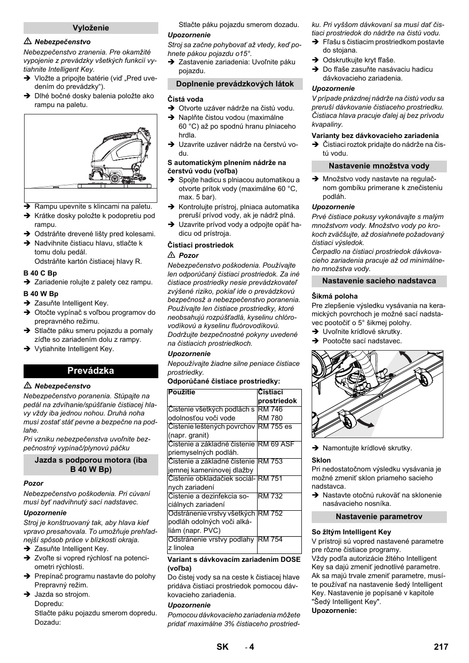 Prevádzka | Karcher B 60 W User Manual | Page 217 / 308