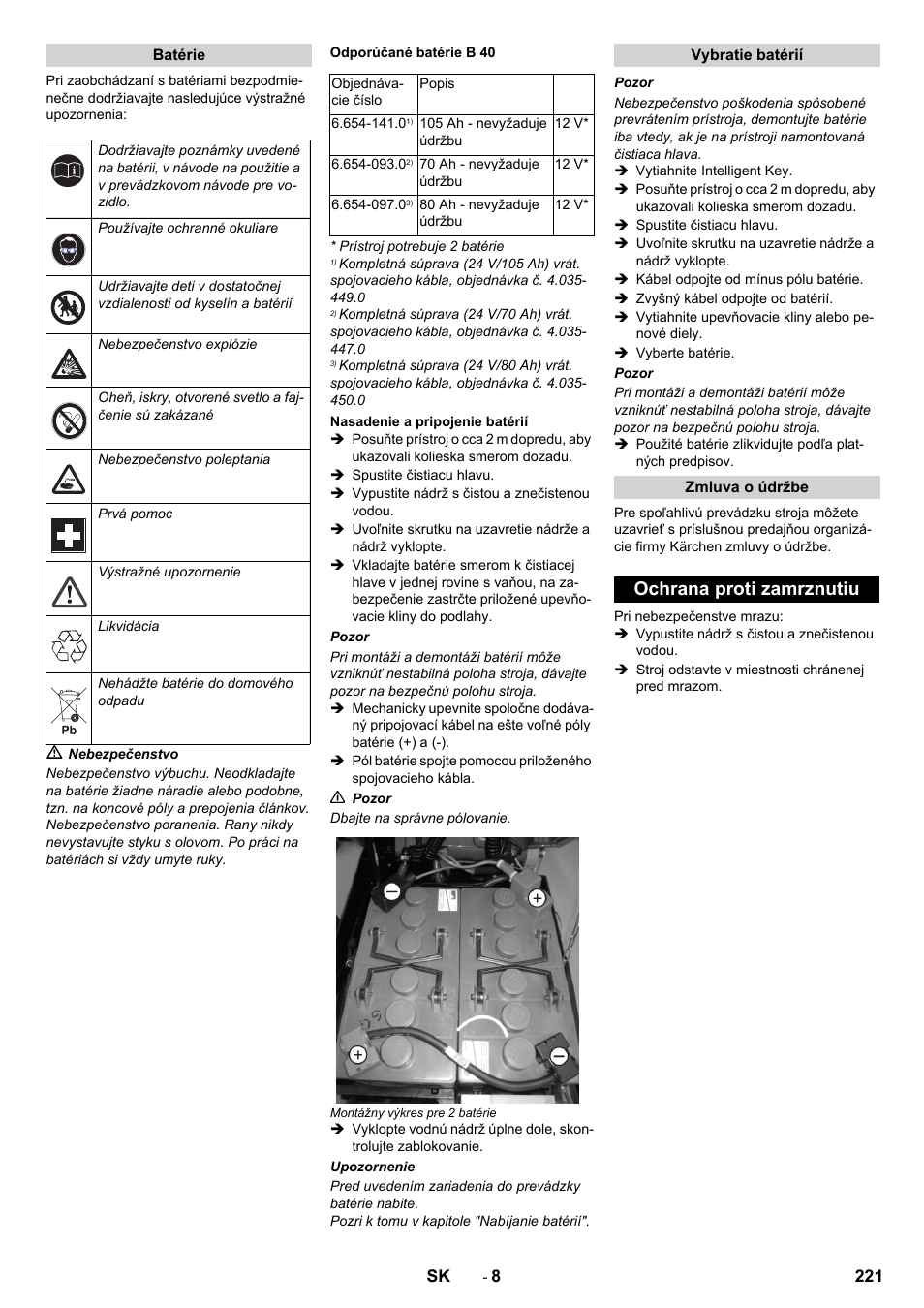Ochrana proti zamrznutiu | Karcher B 60 W User Manual | Page 221 / 308