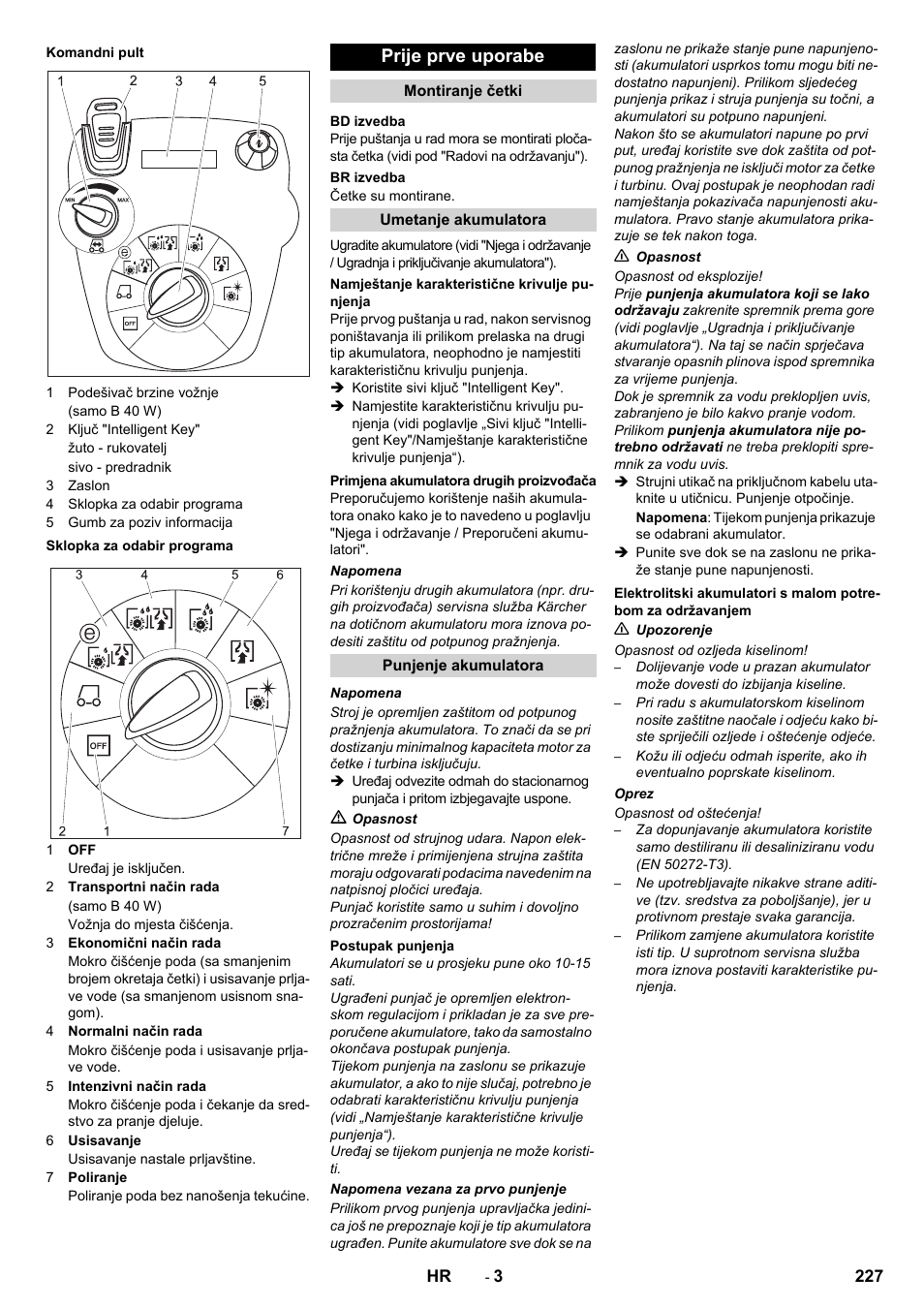 Prije prve uporabe | Karcher B 60 W User Manual | Page 227 / 308