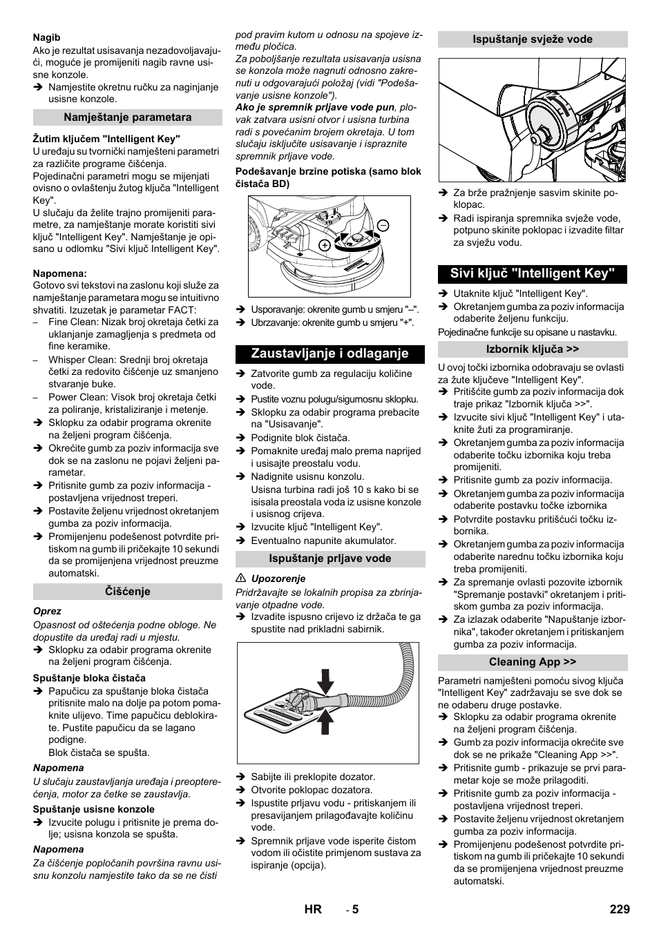 Zaustavljanje i odlaganje, Sivi ključ "intelligent key | Karcher B 60 W User Manual | Page 229 / 308