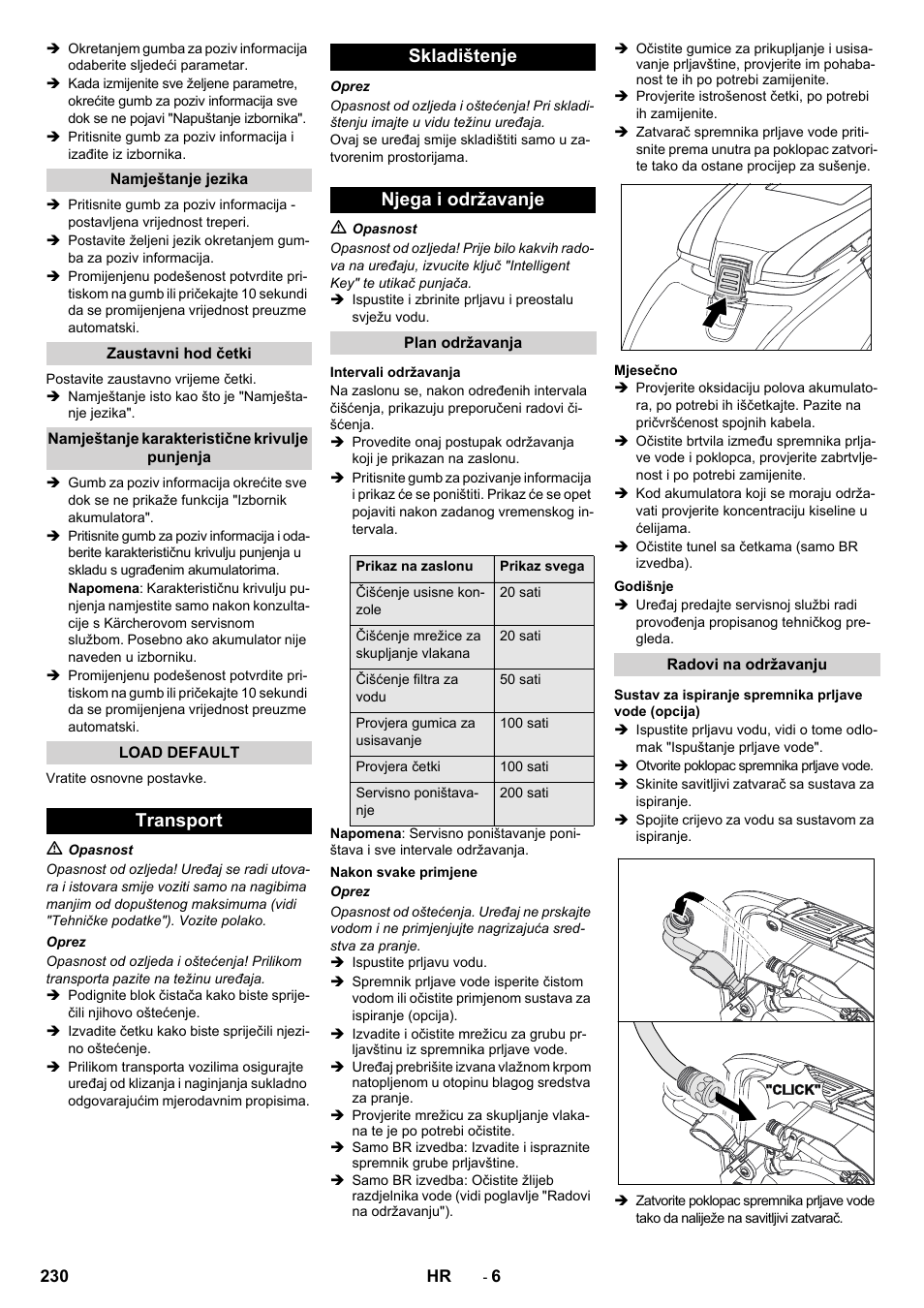 Transport skladištenje njega i održavanje | Karcher B 60 W User Manual | Page 230 / 308