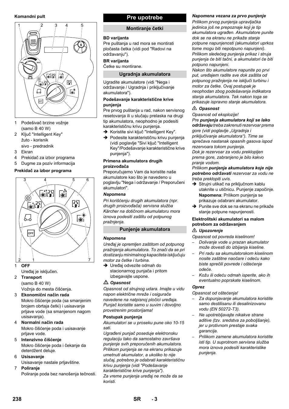 Pre upotrebe | Karcher B 60 W User Manual | Page 238 / 308