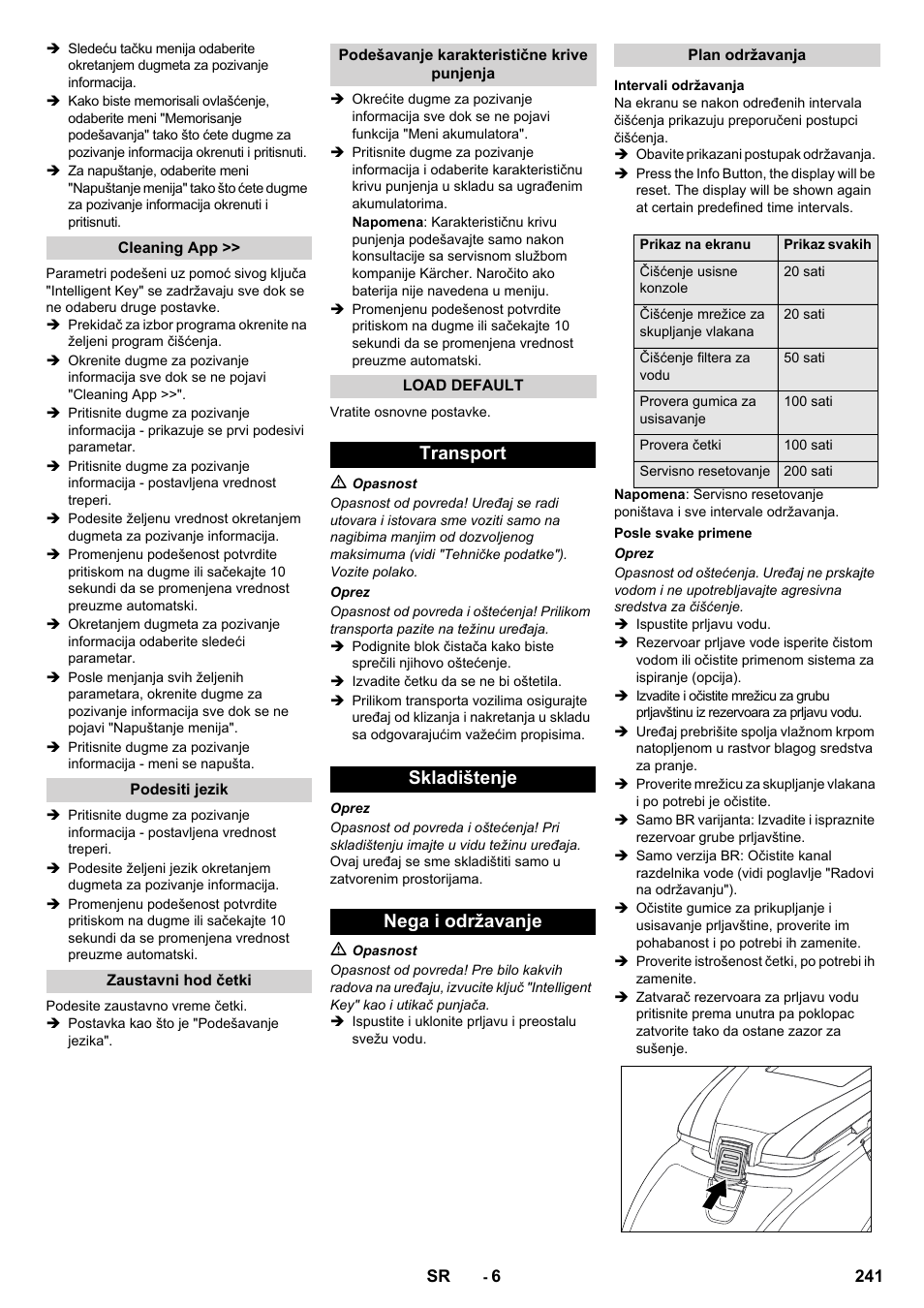 Transport skladištenje nega i održavanje | Karcher B 60 W User Manual | Page 241 / 308