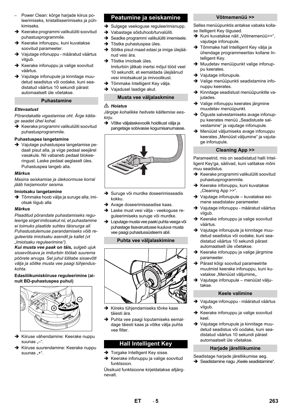 Peatumine ja seiskamine, Hall intelligent key | Karcher B 60 W User Manual | Page 263 / 308