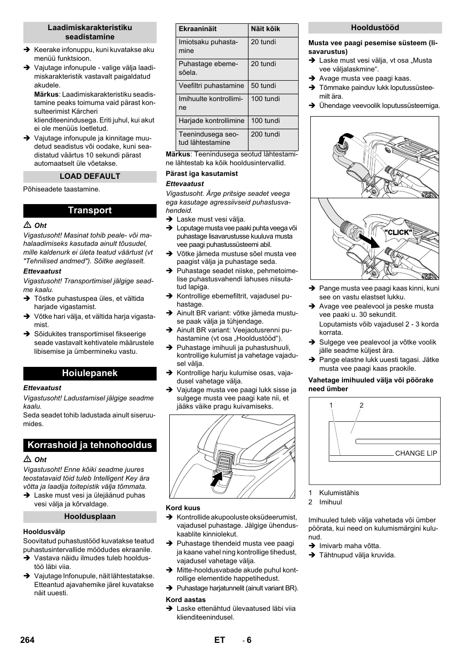 Transport hoiulepanek korrashoid ja tehnohooldus | Karcher B 60 W User Manual | Page 264 / 308