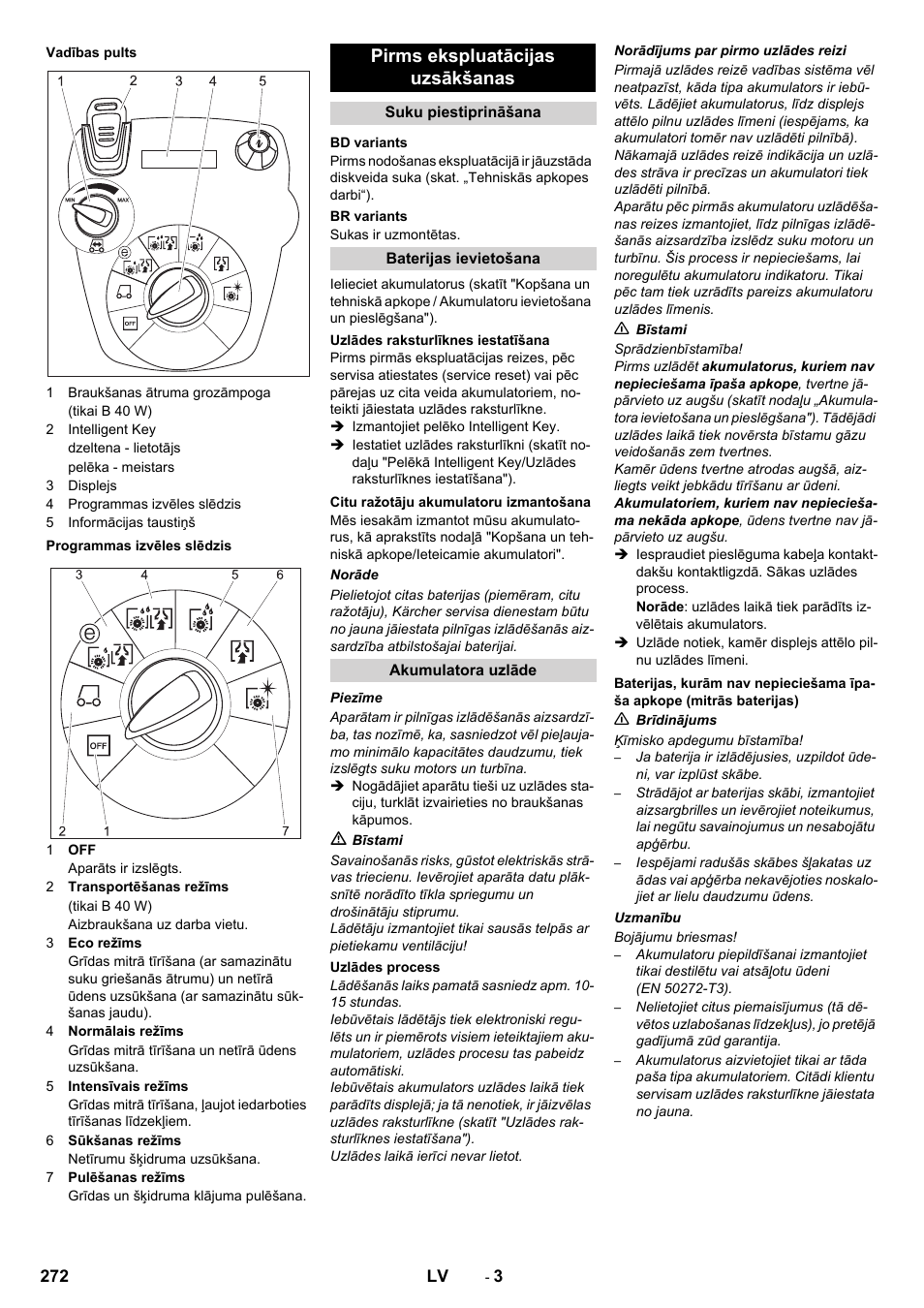 Pirms ekspluatācijas uzsākšanas | Karcher B 60 W User Manual | Page 272 / 308