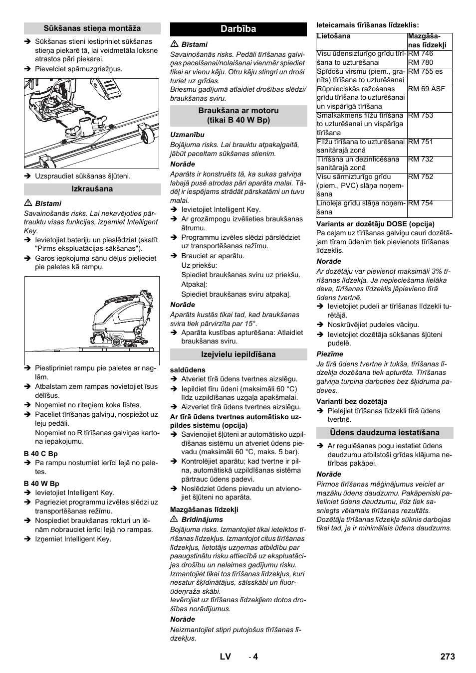 Darbība | Karcher B 60 W User Manual | Page 273 / 308