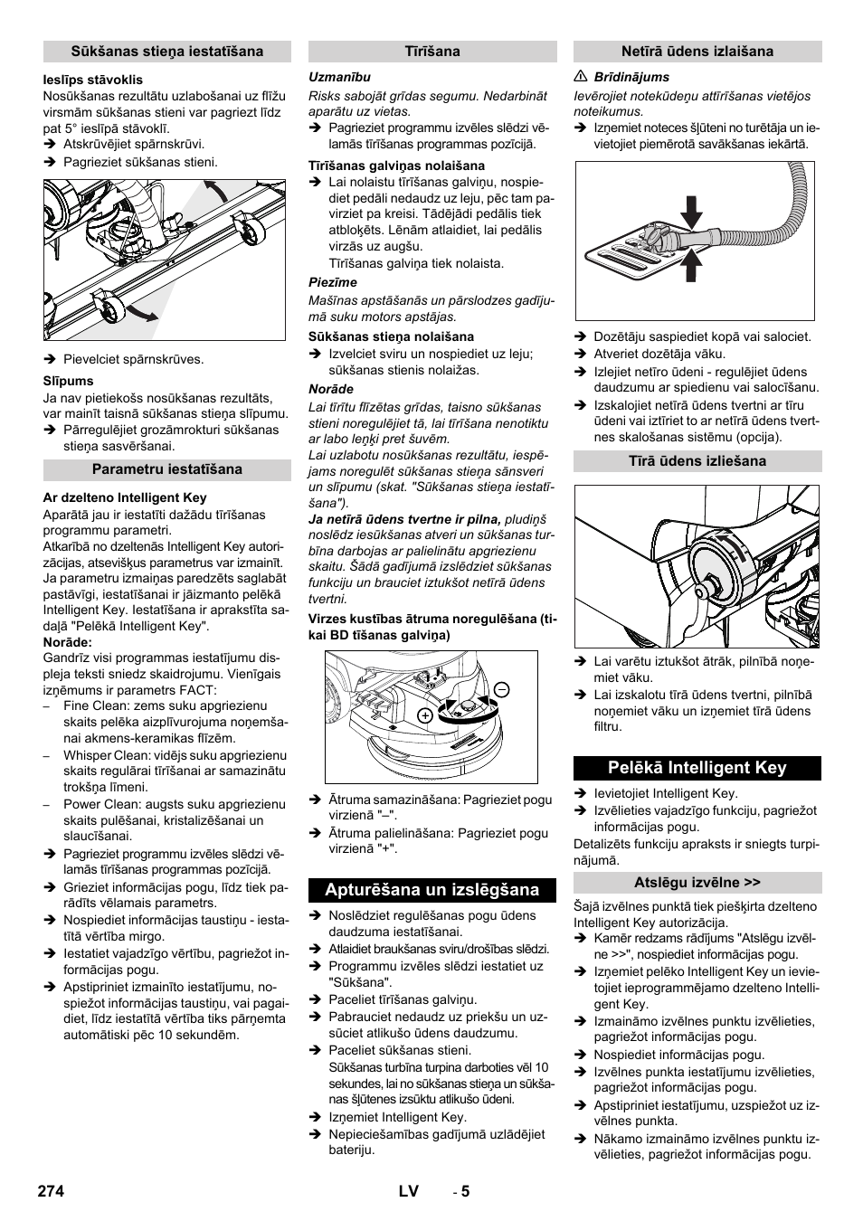 Apturēšana un izslēgšana, Pelēkā intelligent key | Karcher B 60 W User Manual | Page 274 / 308