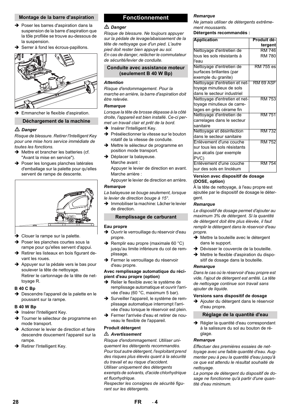 Fonctionnement | Karcher B 60 W User Manual | Page 28 / 308