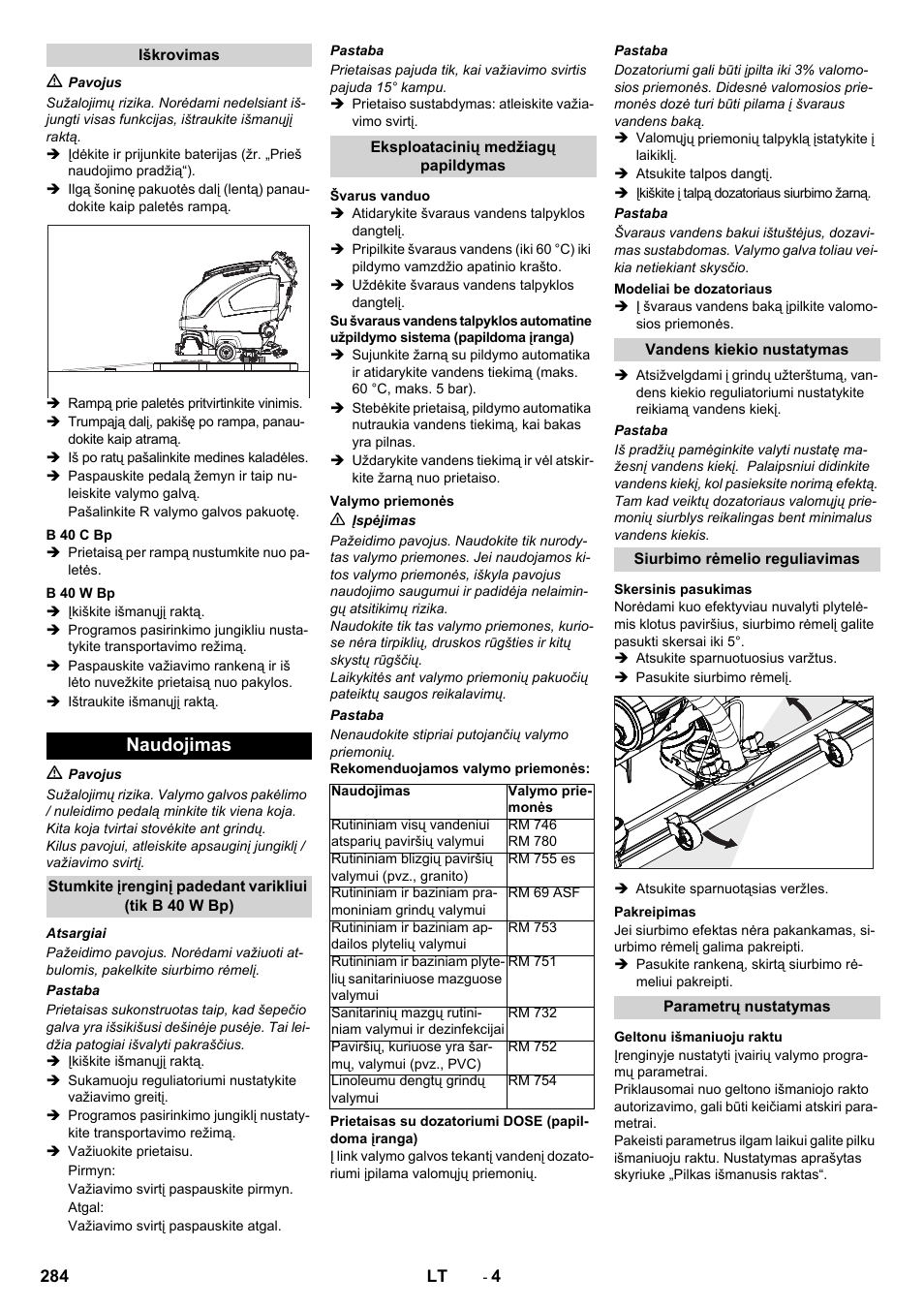 Naudojimas | Karcher B 60 W User Manual | Page 284 / 308