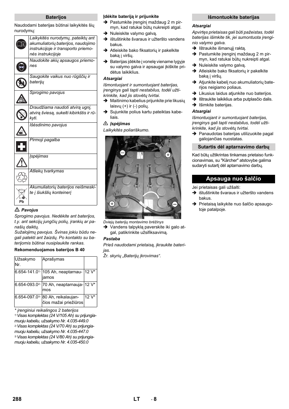 Apsauga nuo šalčio | Karcher B 60 W User Manual | Page 288 / 308