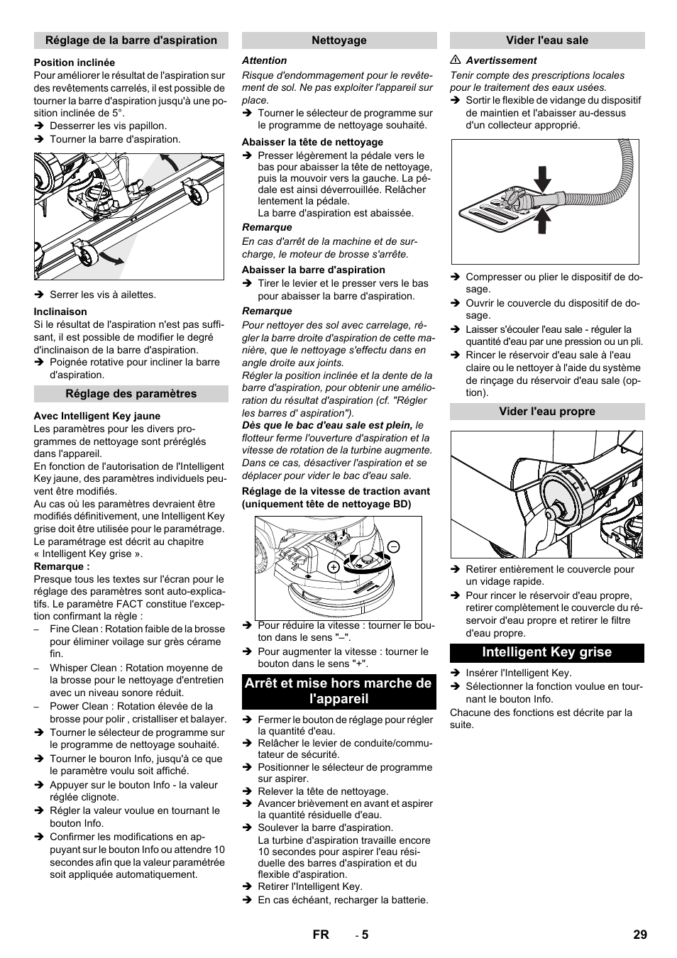 Arrêt et mise hors marche de l'appareil, Intelligent key grise | Karcher B 60 W User Manual | Page 29 / 308