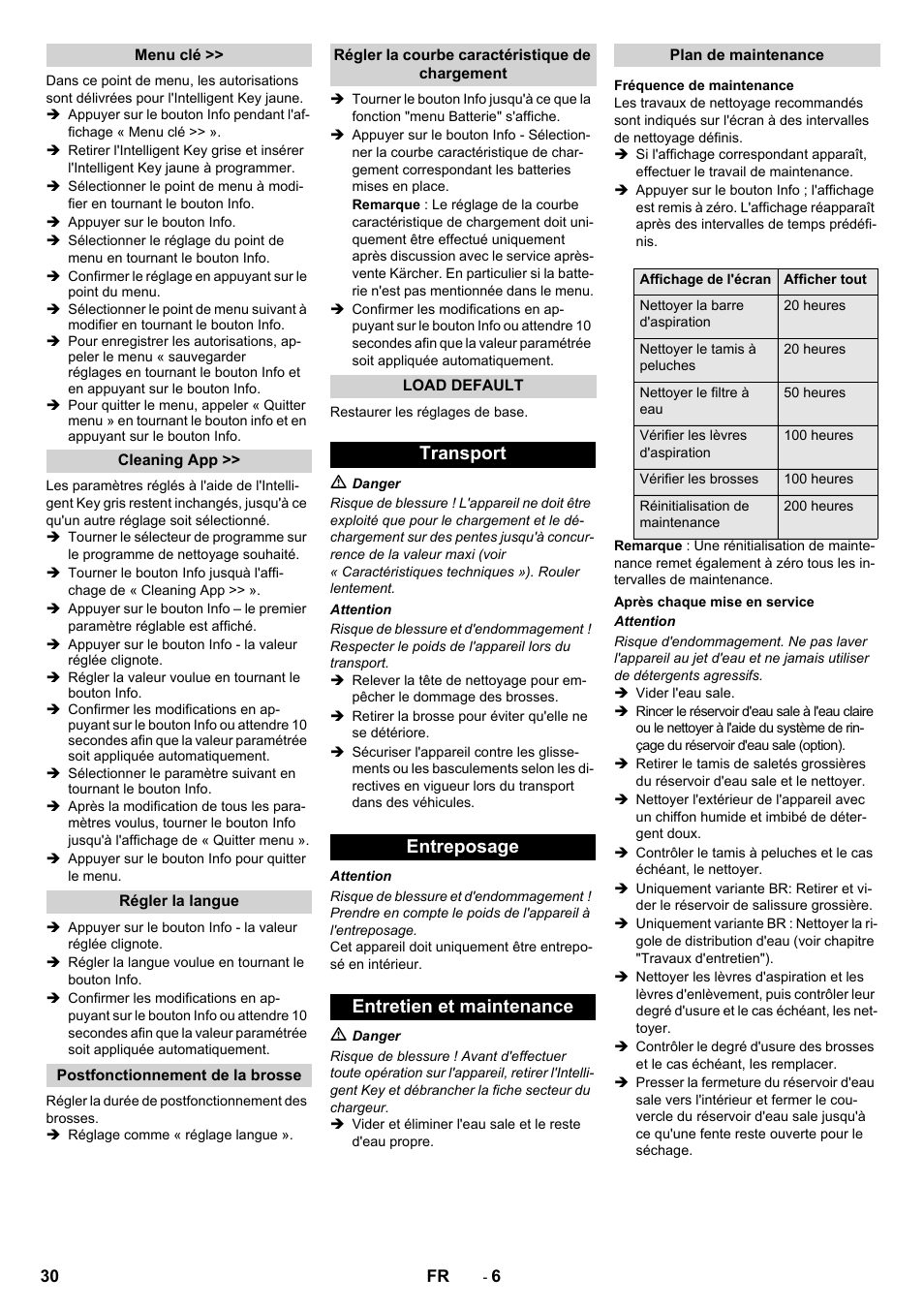 Transport entreposage entretien et maintenance | Karcher B 60 W User Manual | Page 30 / 308