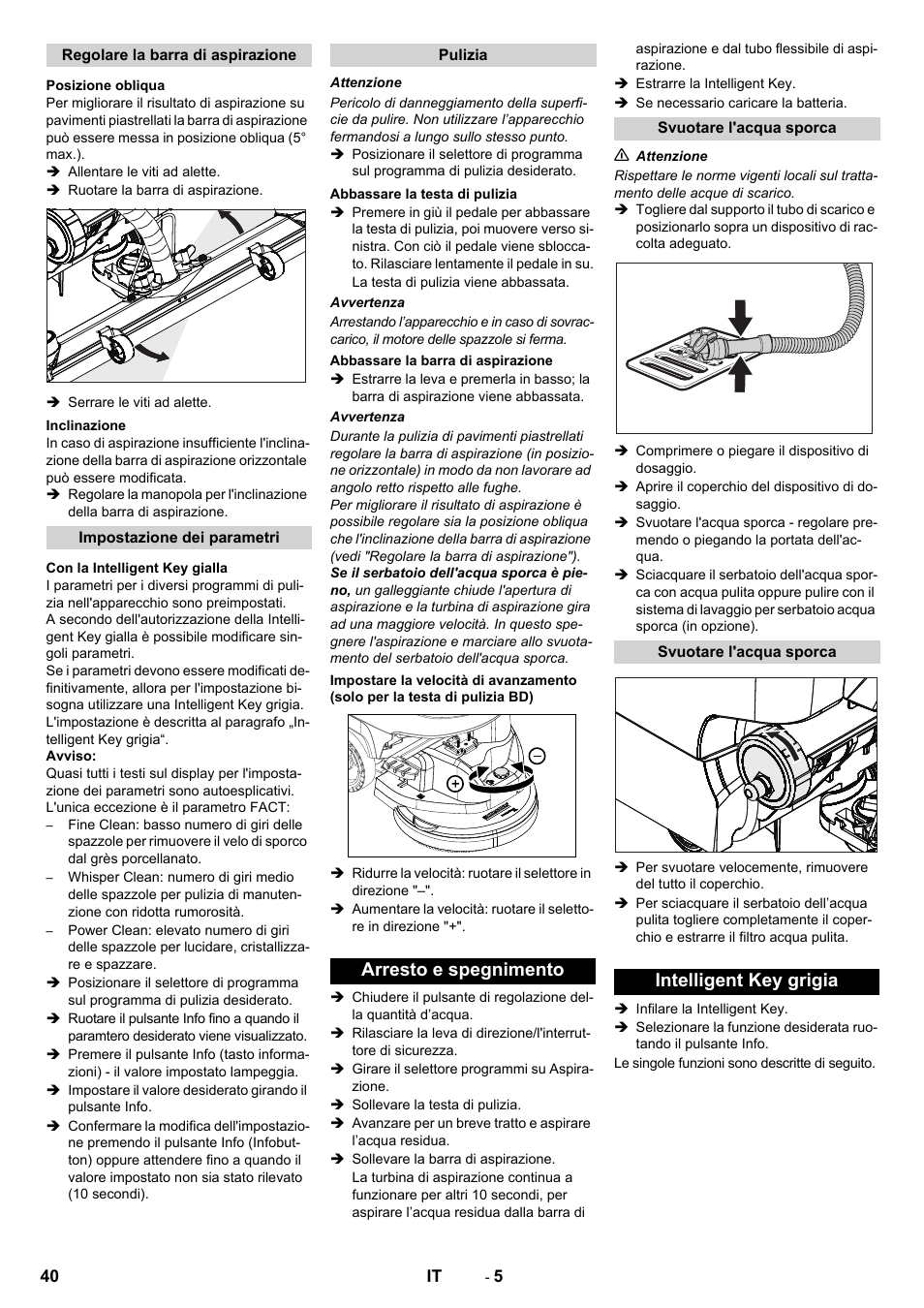 Arresto e spegnimento, Intelligent key grigia | Karcher B 60 W User Manual | Page 40 / 308