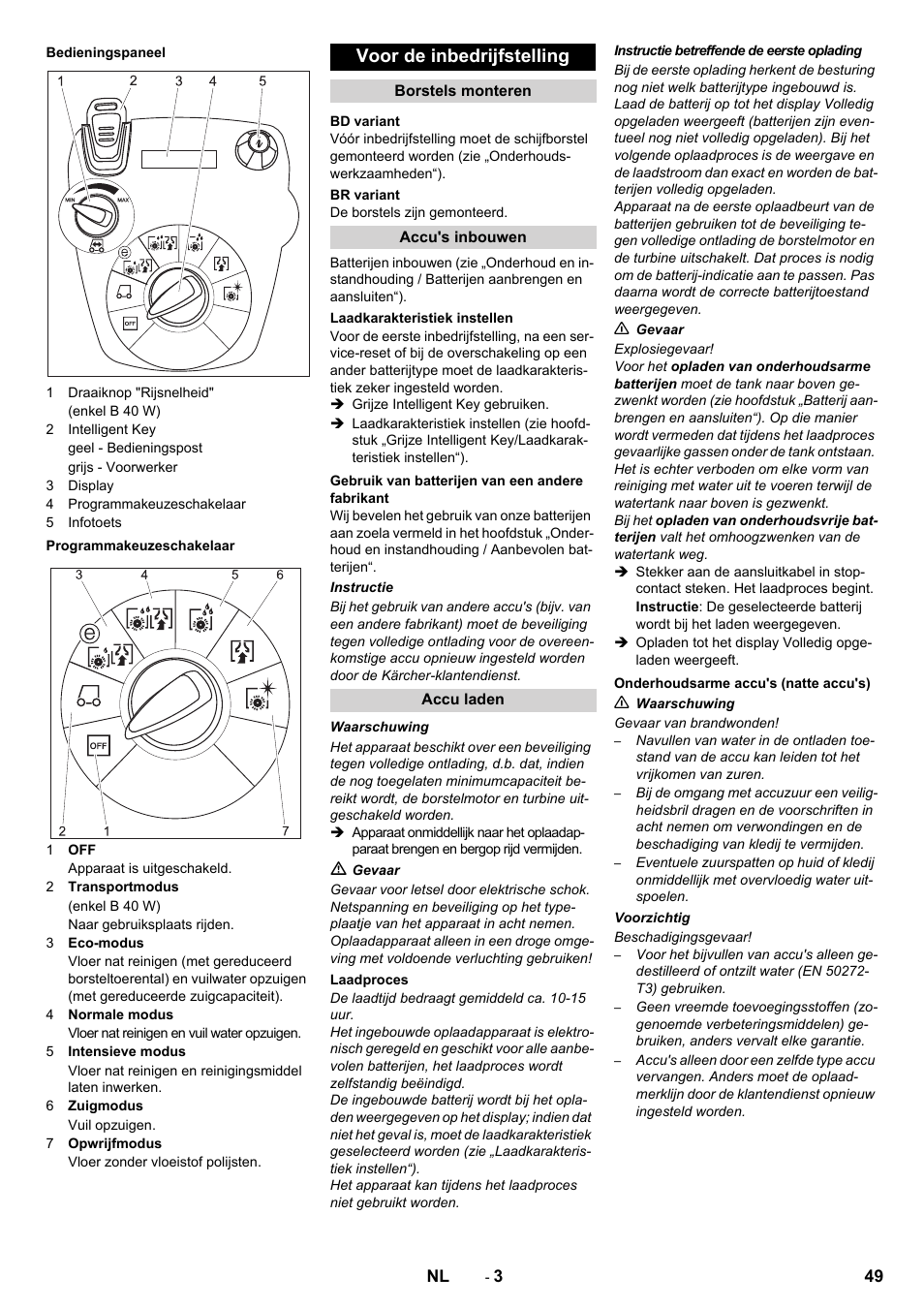 Voor de inbedrijfstelling | Karcher B 60 W User Manual | Page 49 / 308
