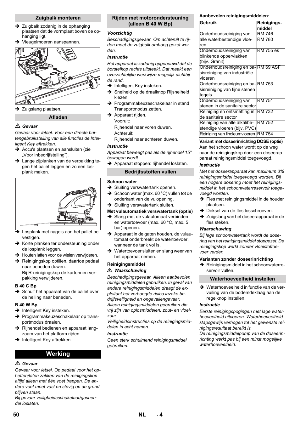 Werking | Karcher B 60 W User Manual | Page 50 / 308