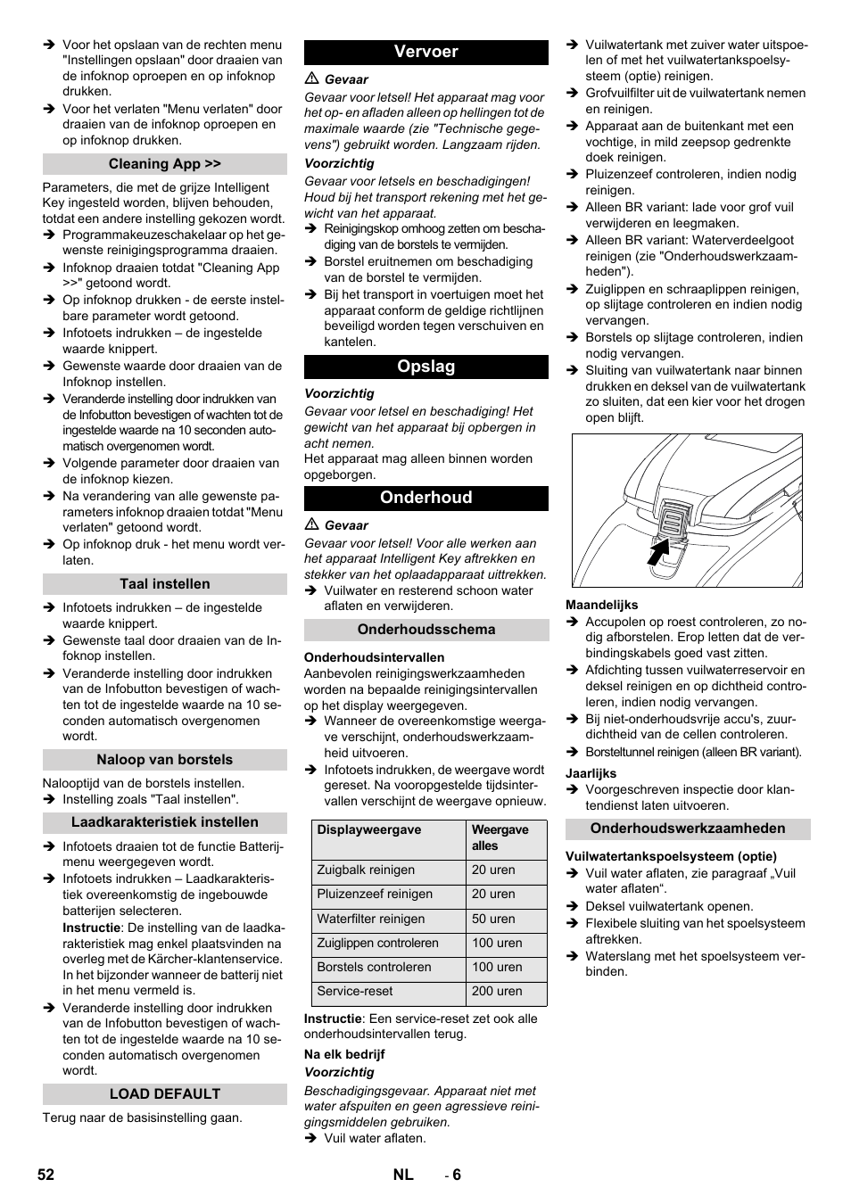 Vervoer opslag onderhoud | Karcher B 60 W User Manual | Page 52 / 308