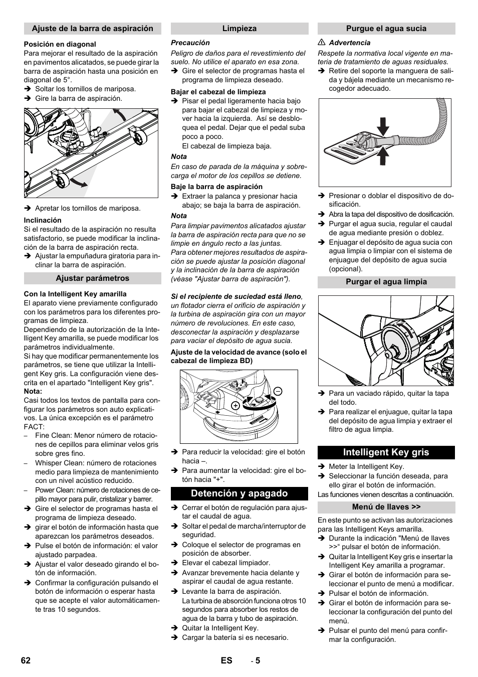 Detención y apagado, Intelligent key gris | Karcher B 60 W User Manual | Page 62 / 308