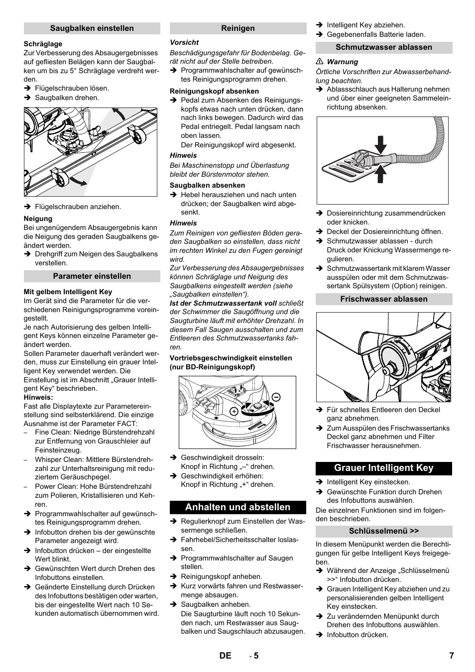 Anhalten und abstellen, Grauer intelligent key | Karcher B 60 W User Manual | Page 7 / 308