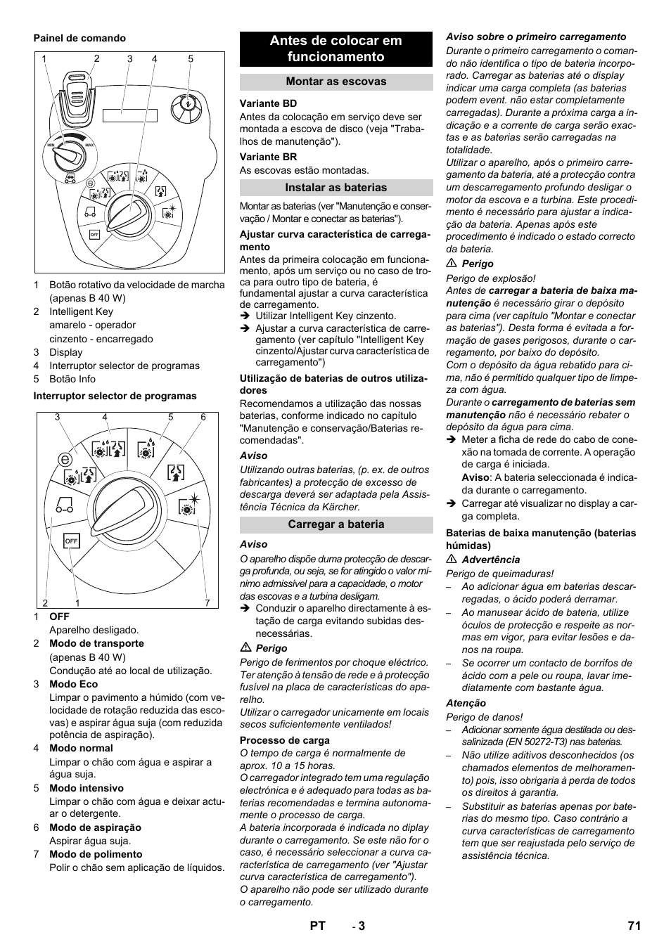 Antes de colocar em funcionamento | Karcher B 60 W User Manual | Page 71 / 308