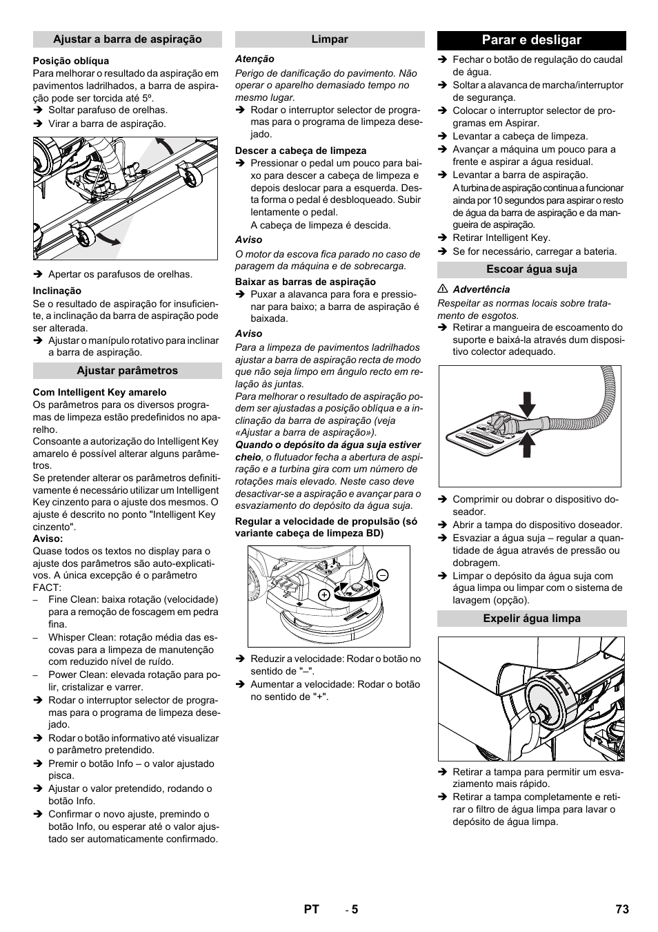 Parar e desligar | Karcher B 60 W User Manual | Page 73 / 308