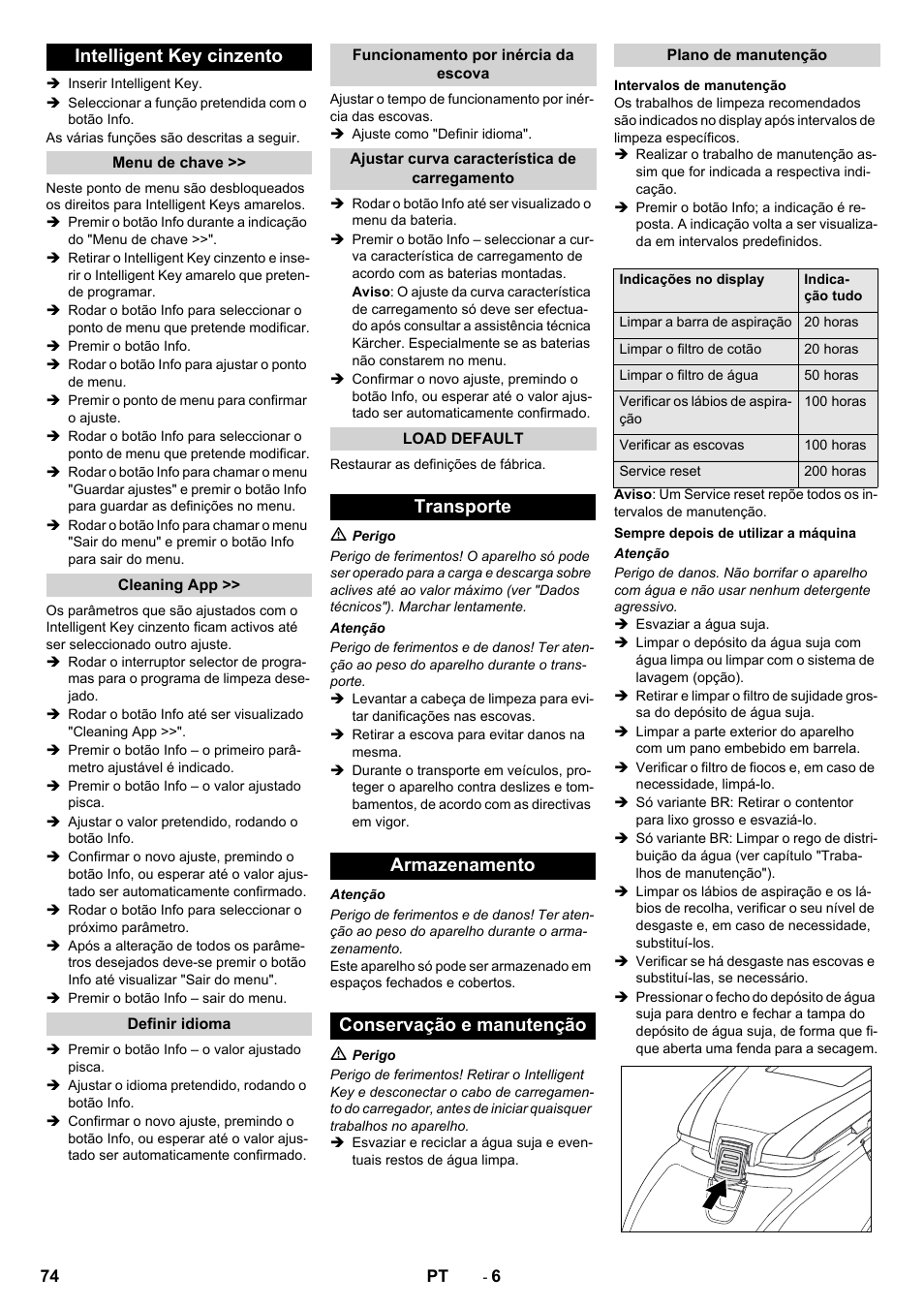 Intelligent key cinzento, Transporte armazenamento conservação e manutenção | Karcher B 60 W User Manual | Page 74 / 308