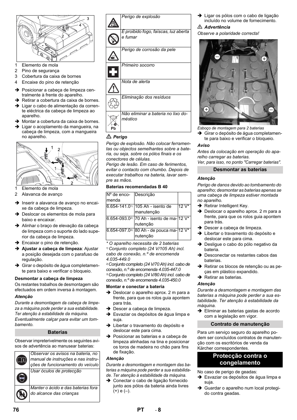 Protecção contra o congelamento | Karcher B 60 W User Manual | Page 76 / 308