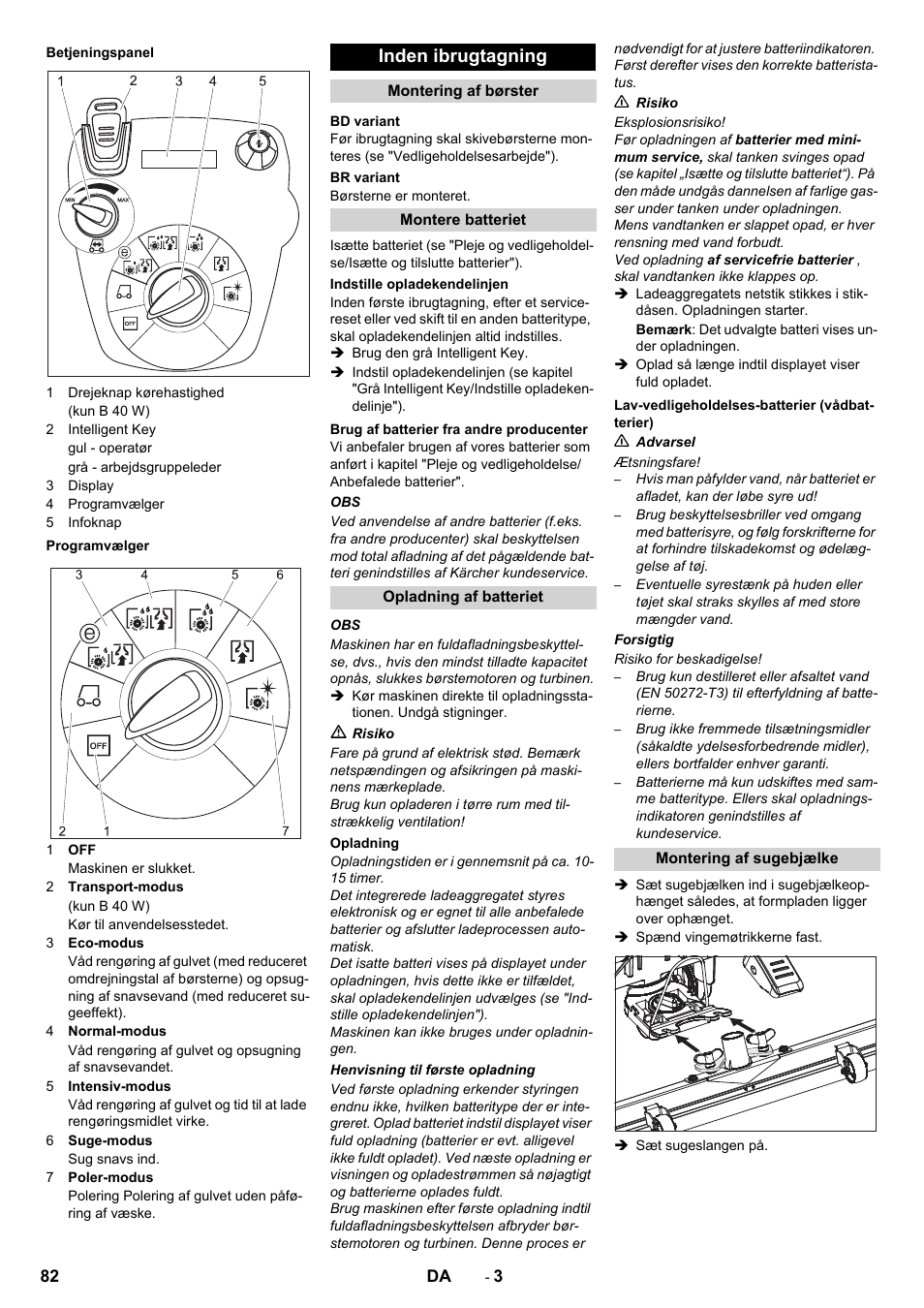 Inden ibrugtagning | Karcher B 60 W User Manual | Page 82 / 308