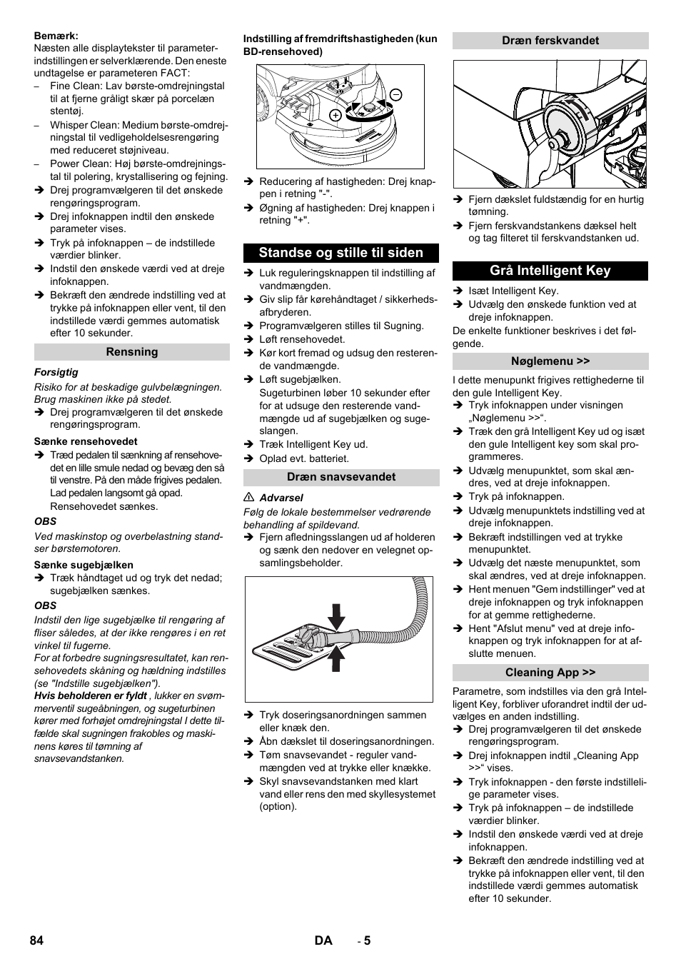 Standse og stille til siden, Grå intelligent key | Karcher B 60 W User Manual | Page 84 / 308