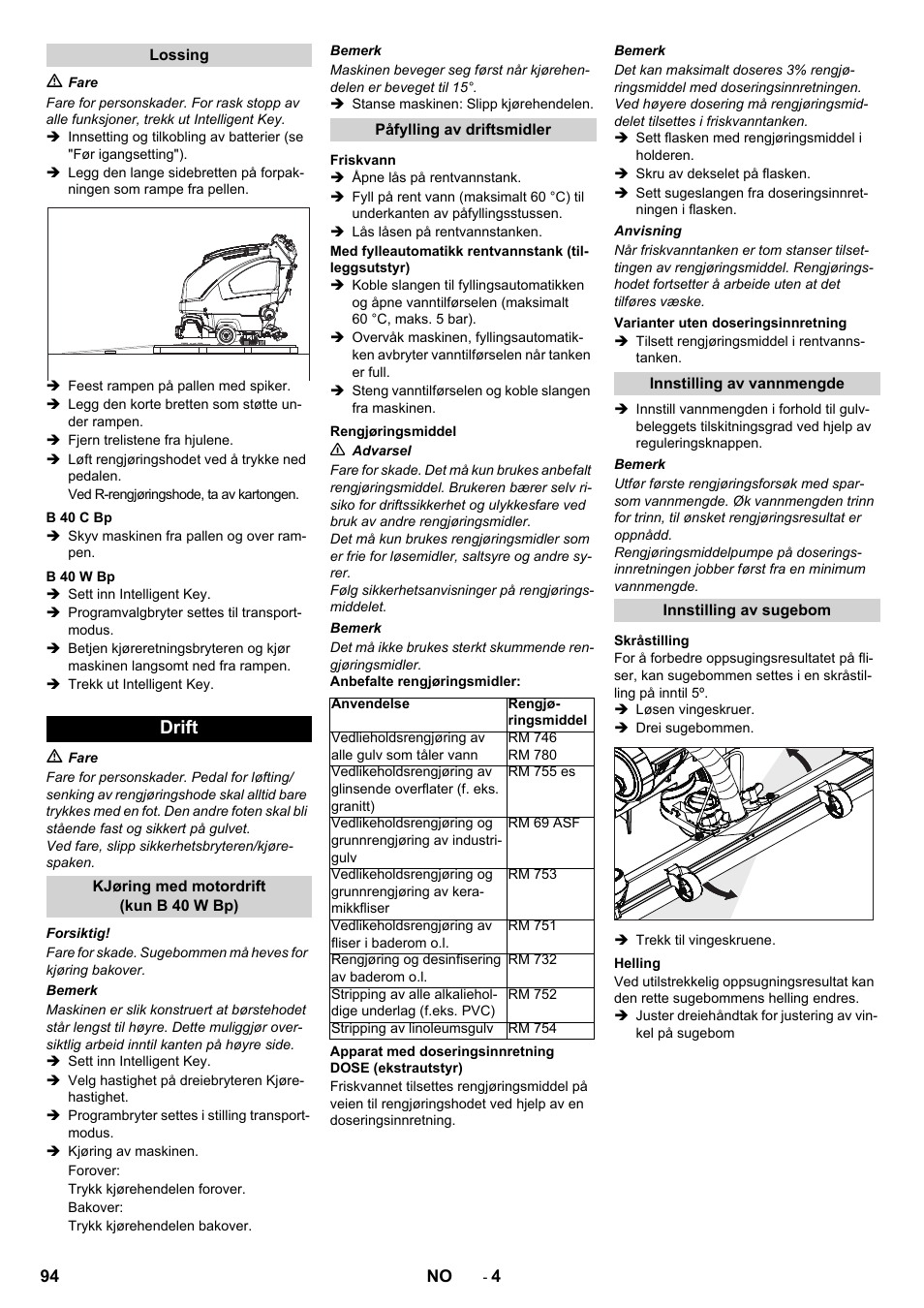 Drift | Karcher B 60 W User Manual | Page 94 / 308
