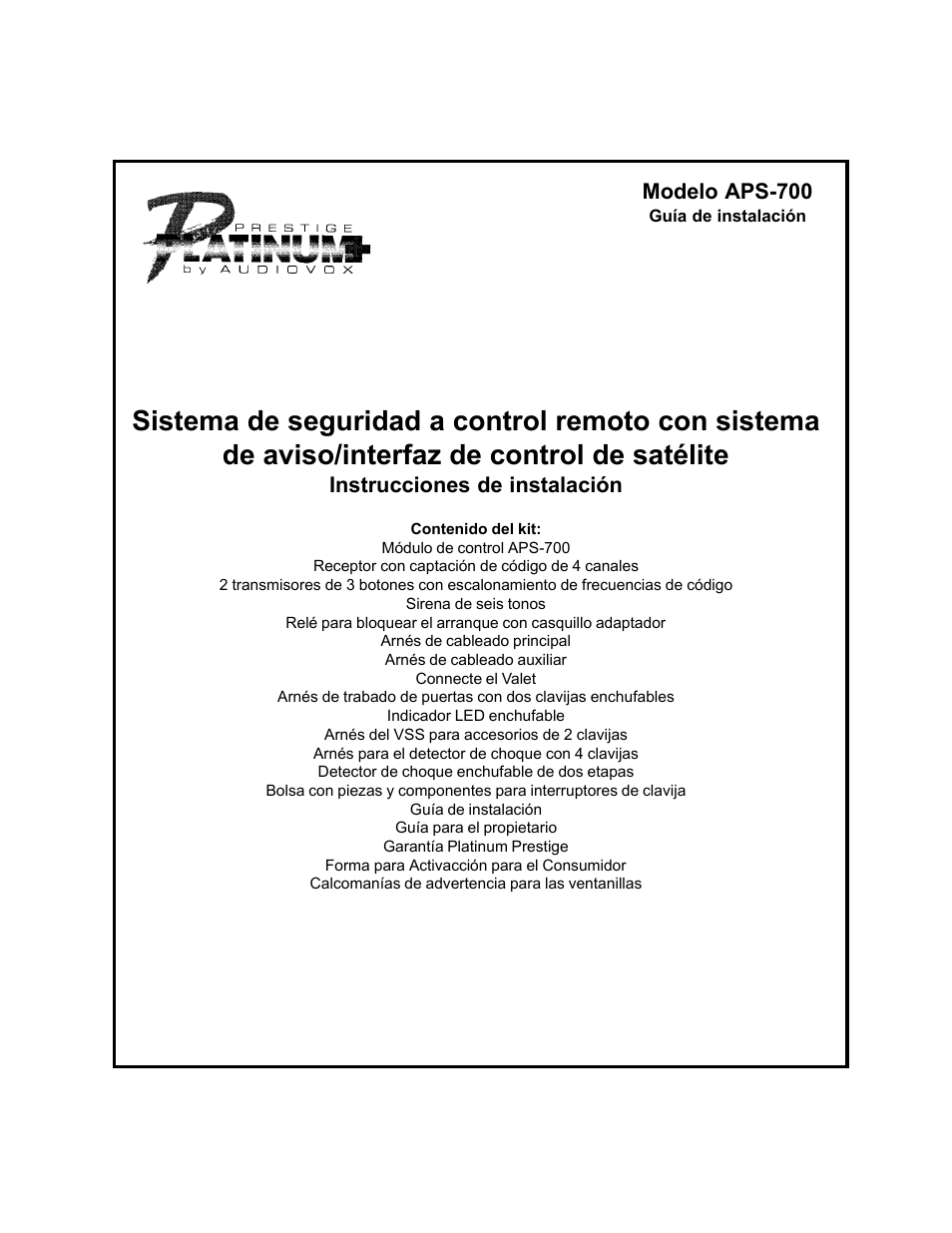 Modelo aps-700, Instrucciones de instalación | Audiovox APS-700 User Manual | Page 13 / 24
