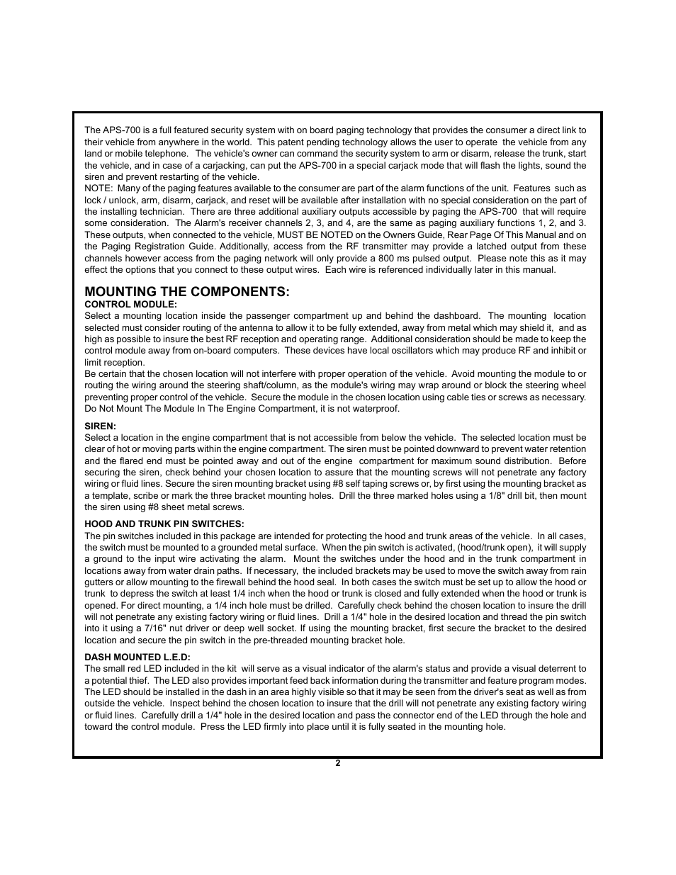 Mounting the components | Audiovox APS-700 User Manual | Page 2 / 24