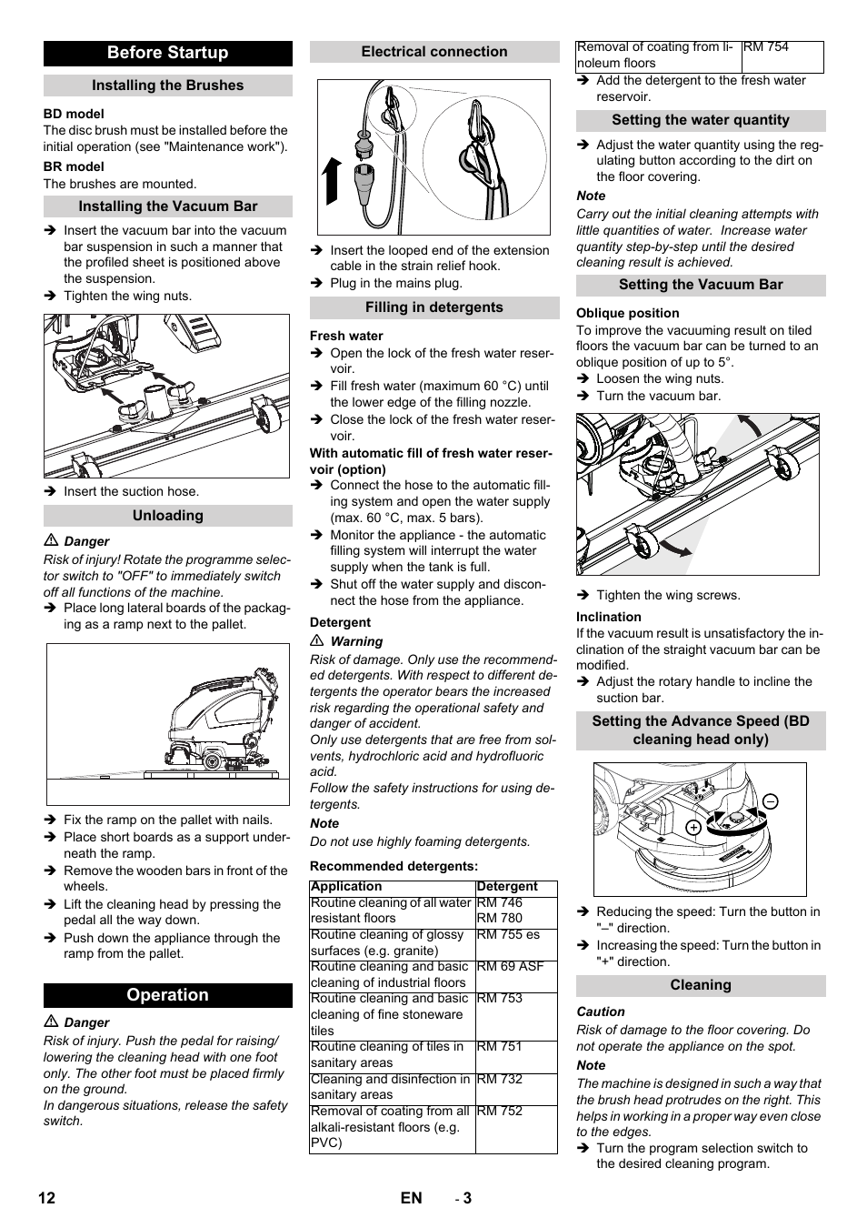 Before startup, Operation | Karcher B 40 C Bp R 55 User Manual | Page 12 / 226