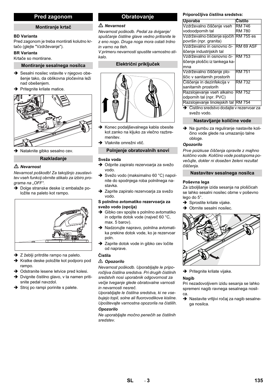 Pred zagonom, Obratovanje | Karcher B 40 C Bp R 55 User Manual | Page 135 / 226