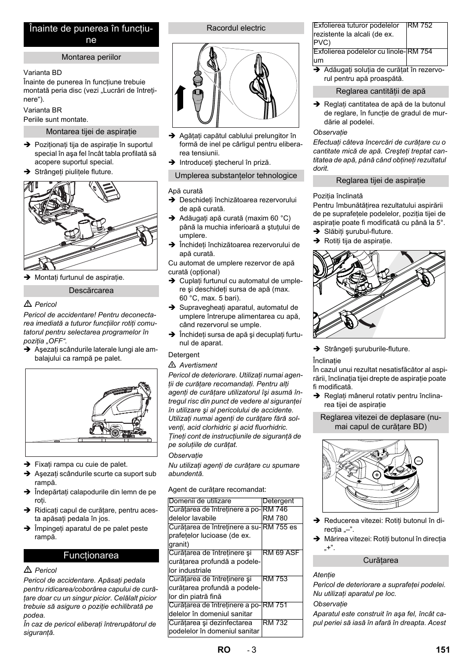 Înainte de punerea în funcţiu- ne, Funcţionarea | Karcher B 40 C Bp R 55 User Manual | Page 151 / 226