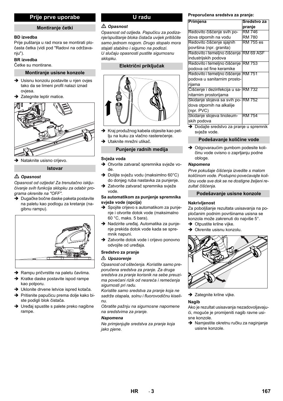 Prije prve uporabe, U radu | Karcher B 40 C Bp R 55 User Manual | Page 167 / 226