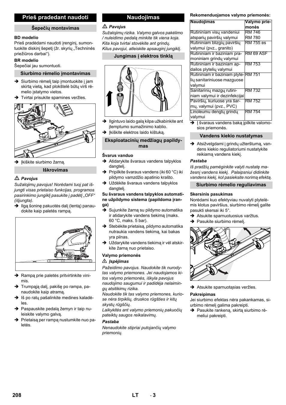 Prieš pradedant naudoti, Naudojimas | Karcher B 40 C Bp R 55 User Manual | Page 208 / 226