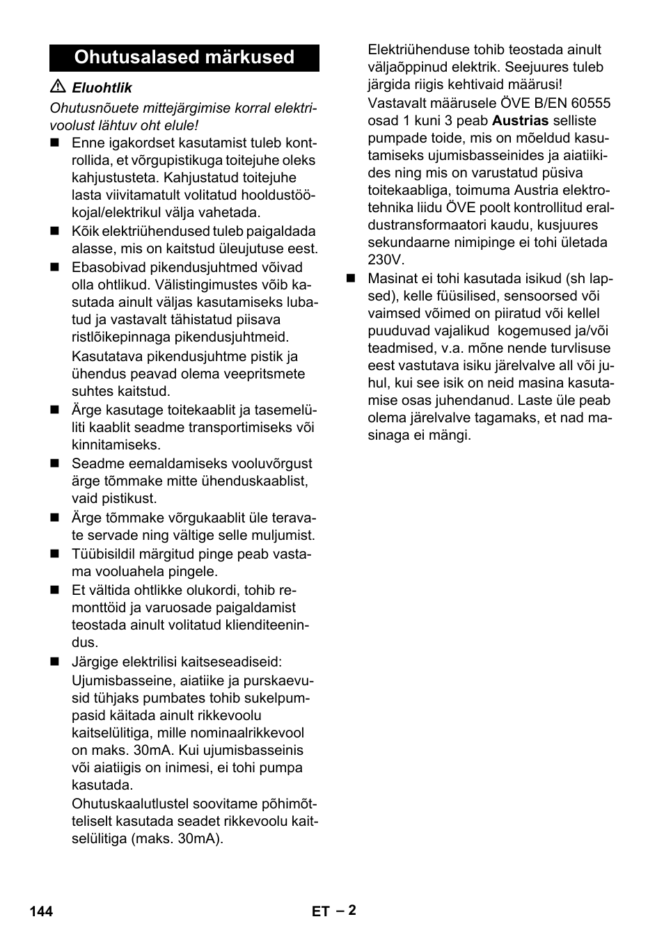 Ohutusalased märkused | Karcher SCP 5000 User Manual | Page 144 / 168