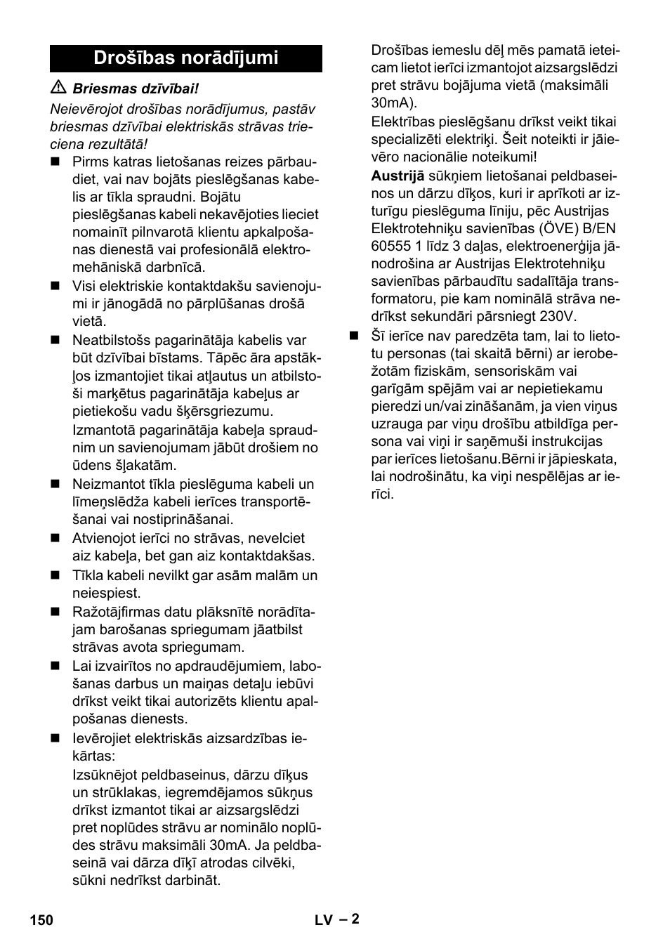 Drošības norādījumi | Karcher SCP 5000 User Manual | Page 150 / 168